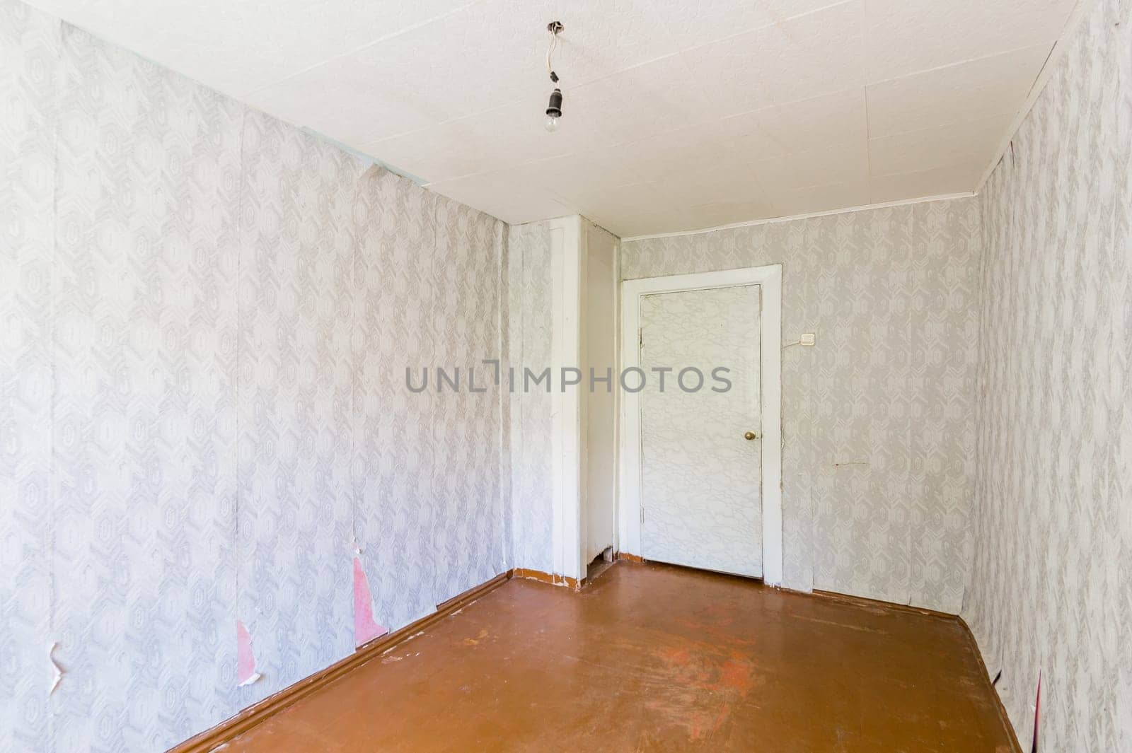 Russia, Moscow- July 08, 2019: interior room apartment. standard repair decoration in hostel. old not modern decor