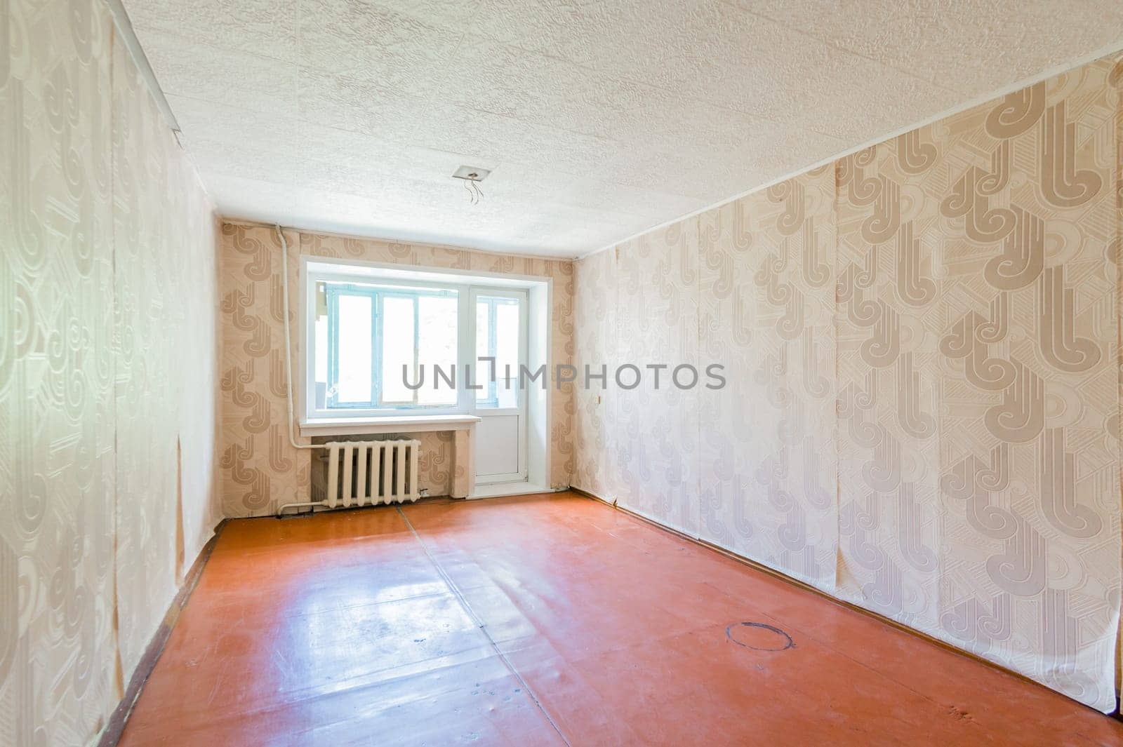 Russia, Moscow- July 08, 2019: interior room apartment. standard repair decoration in hostel. old not modern decor