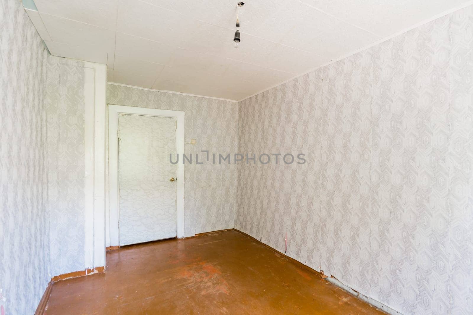 Russia, Moscow- July 08, 2019: interior room apartment. standard repair decoration in hostel. old not modern decor