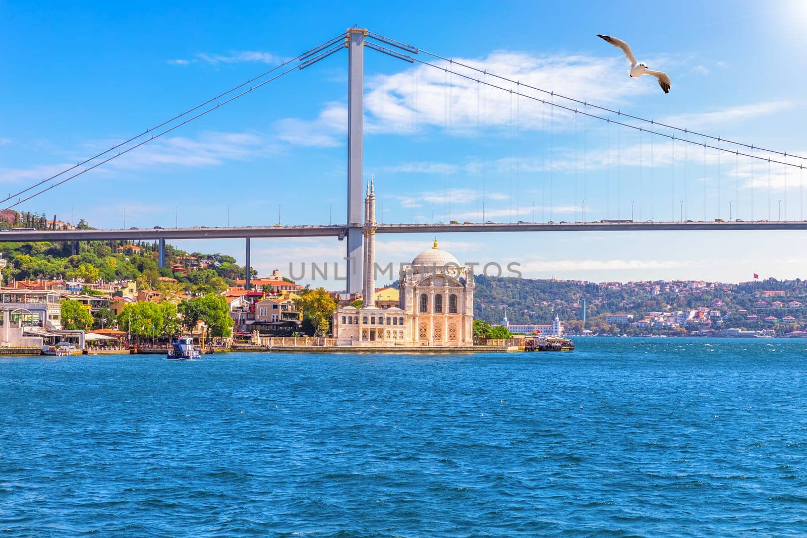 Ortakoy Mosque and the Bosphorus Bridge, beautiful sea view, Istanbul.