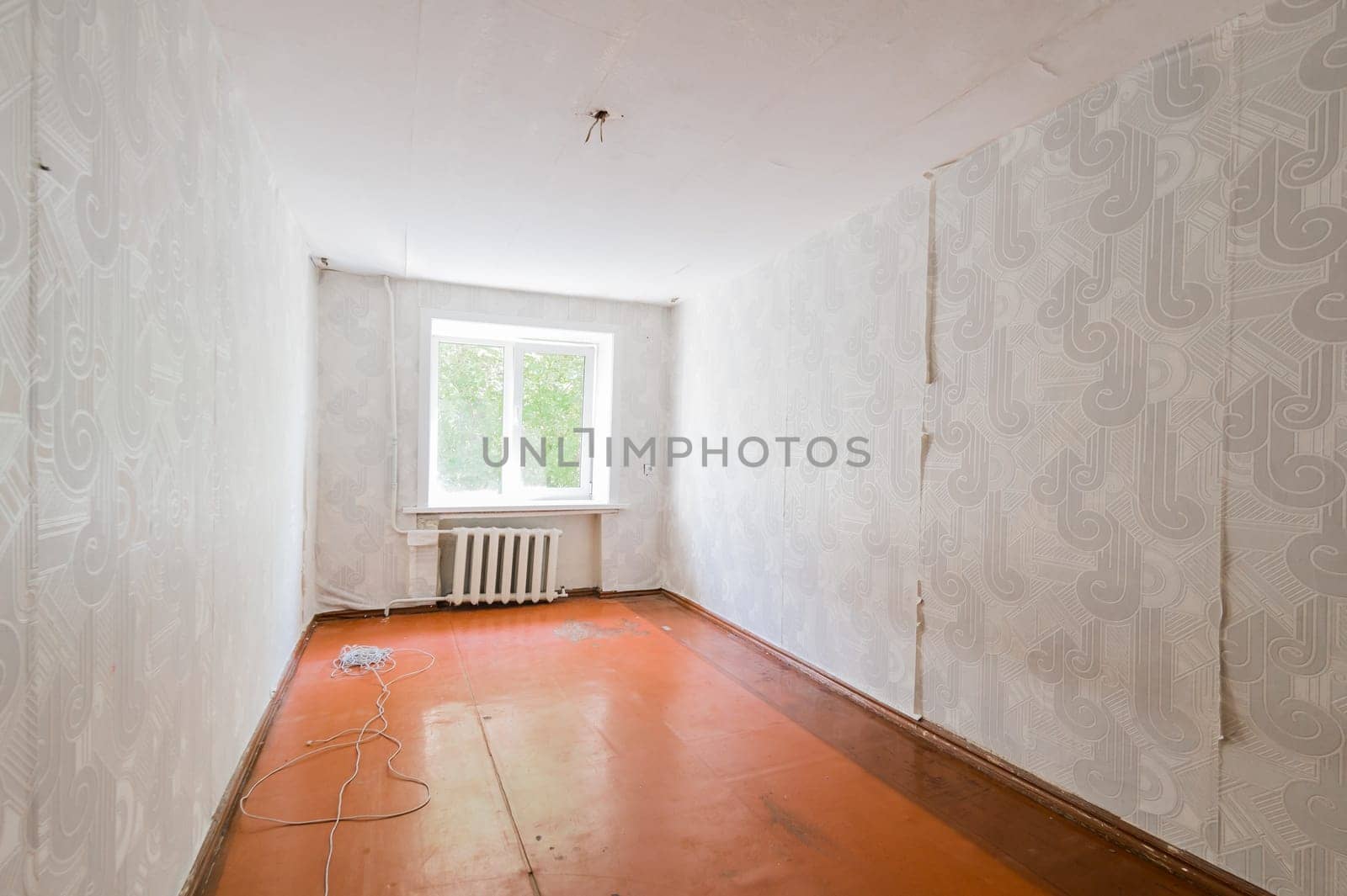 Russia, Moscow- July 08, 2019: interior room apartment. standard repair decoration in hostel. old not modern decor