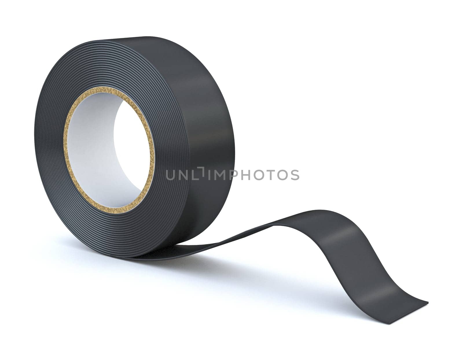 Black insulating tape 3D render illustration isolated on white background