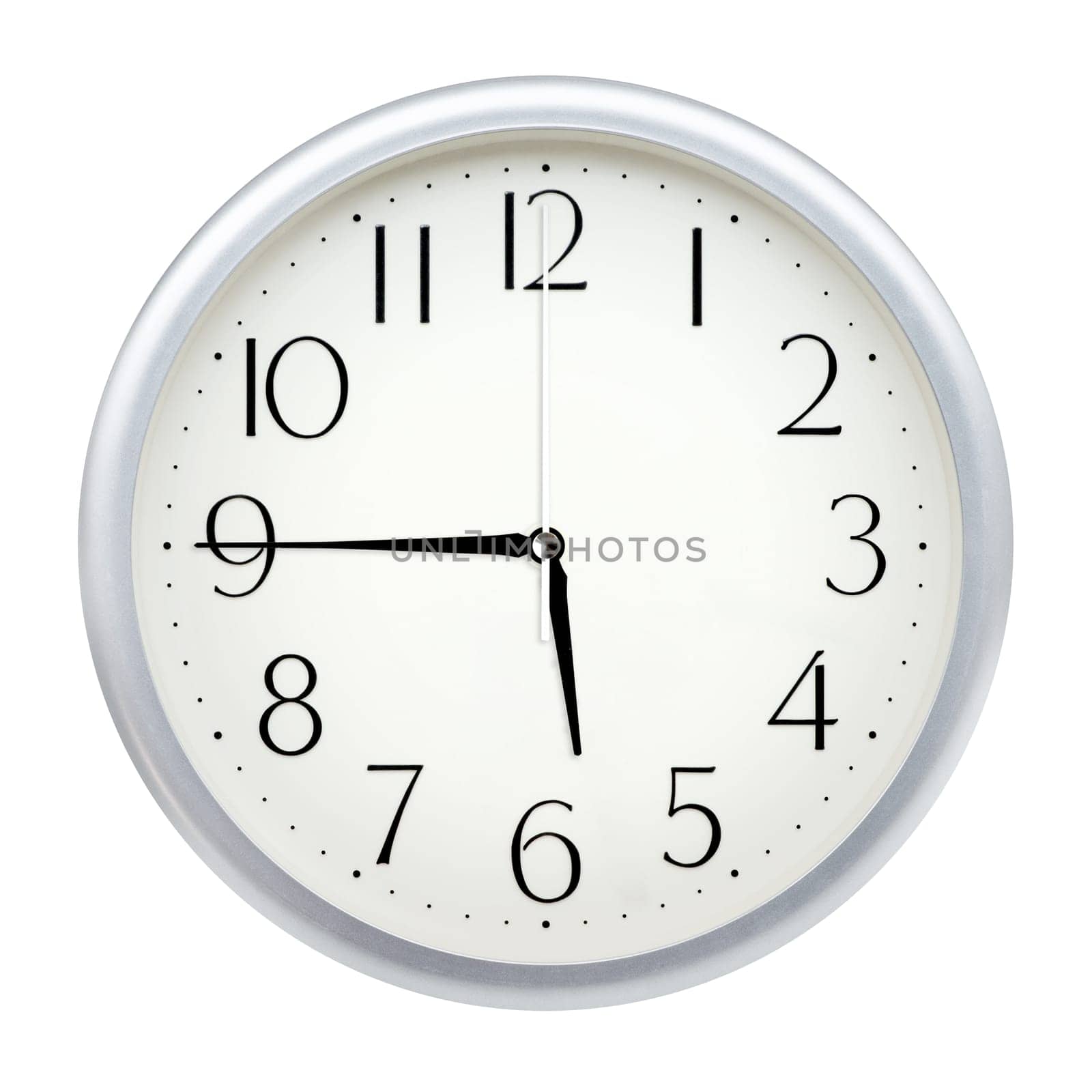 Analog wall clock isolated on white background.