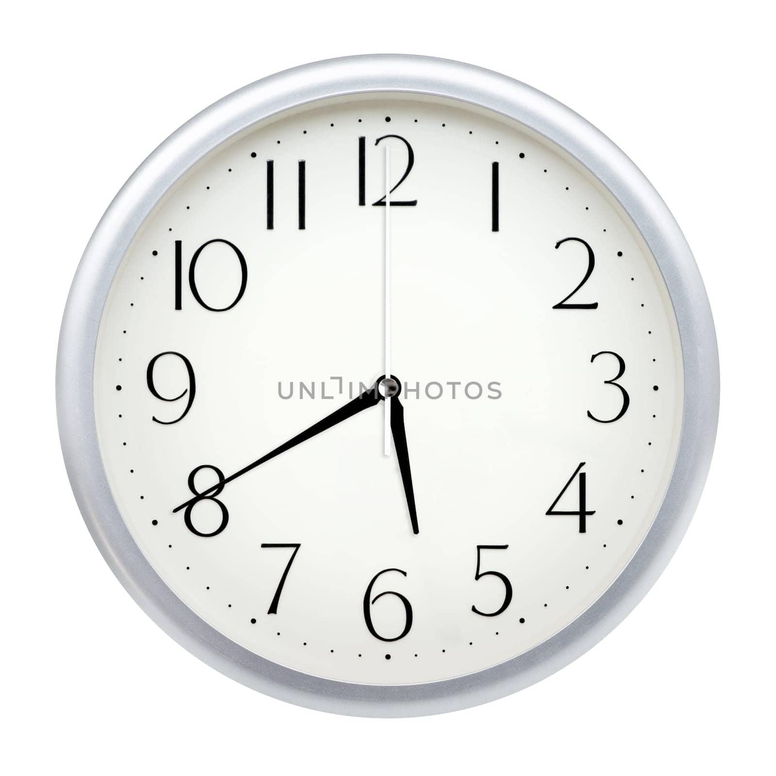 Analog wall clock isolated on white background.