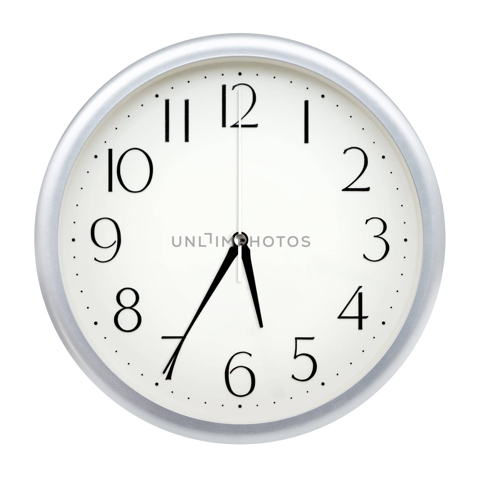 Analog wall clock isolated on white background.
