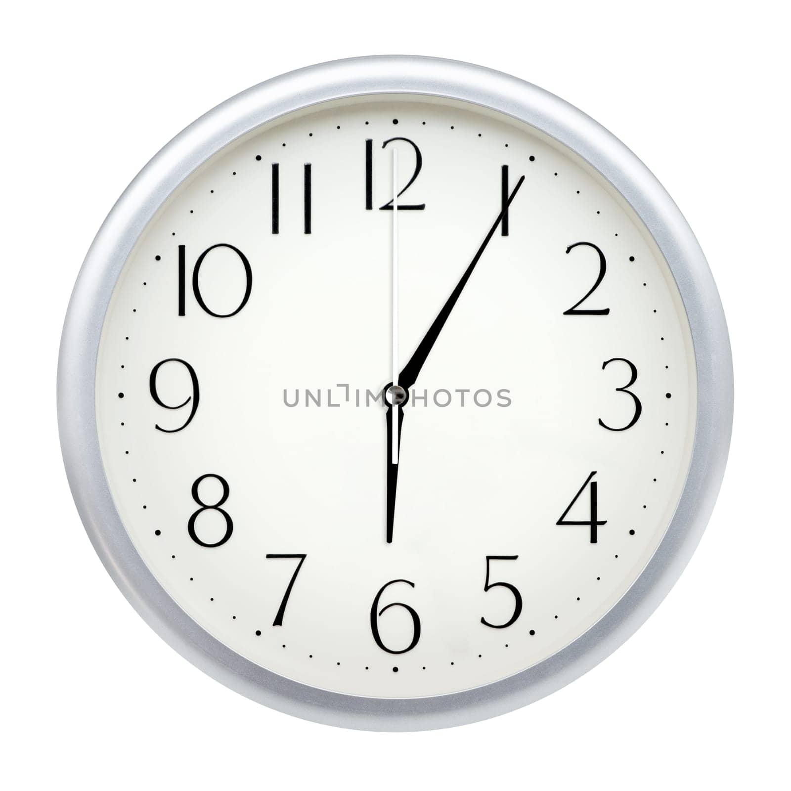 Analog wall clock isolated on white background.