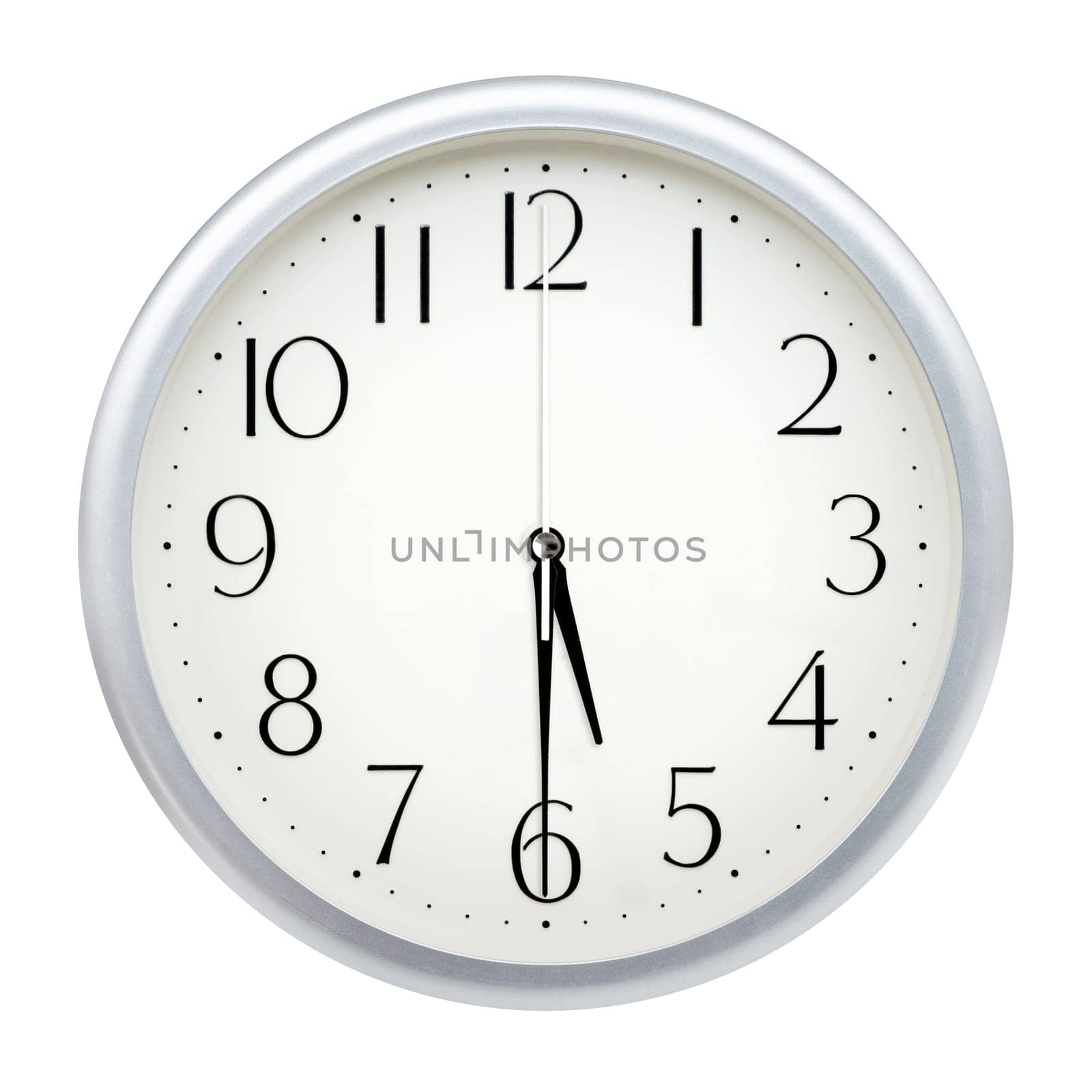 Analog wall clock isolated on white background.