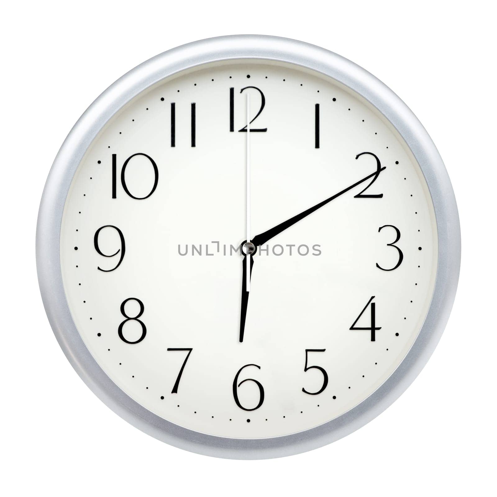 Analog wall clock isolated on white background.