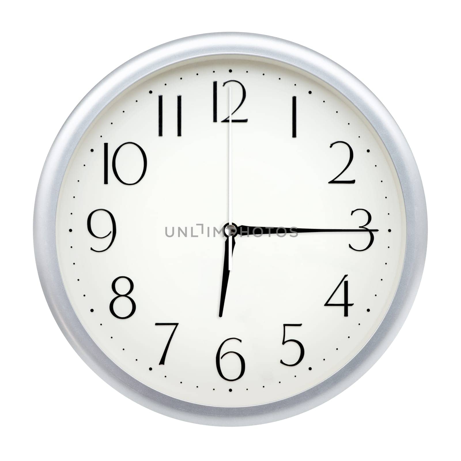 Analog wall clock isolated on white background.