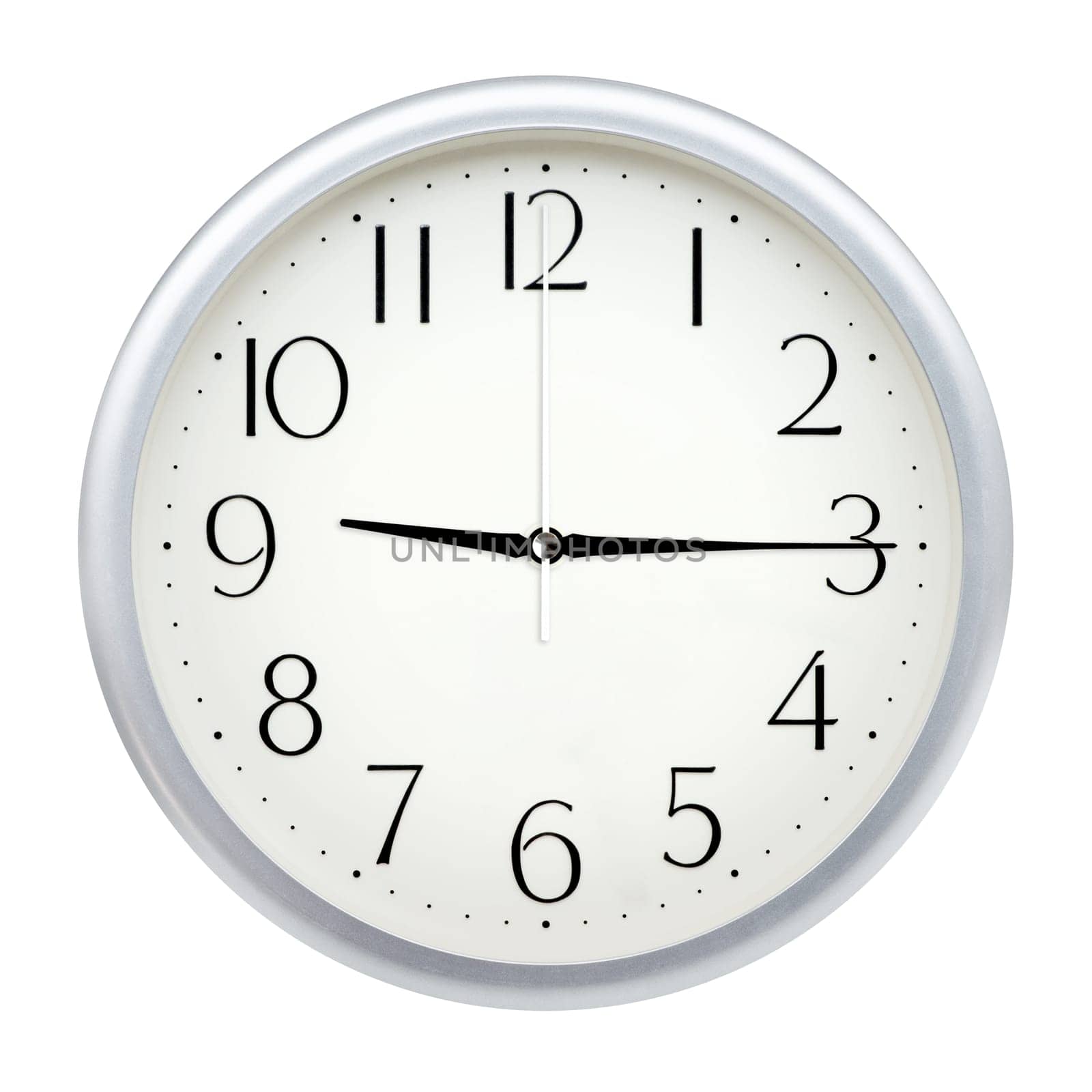 Analog wall clock isolated on white background.