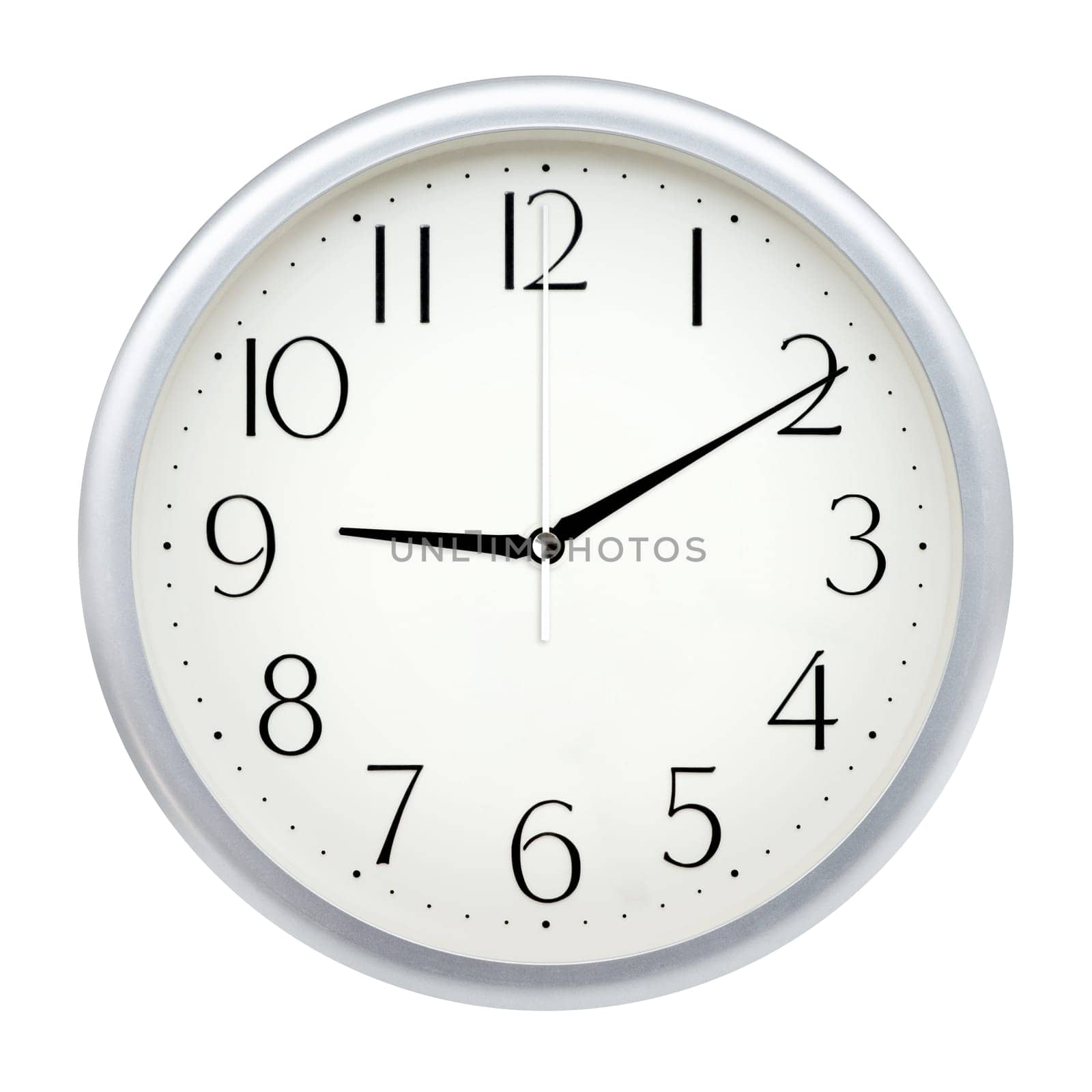 Analog wall clock isolated on white background.