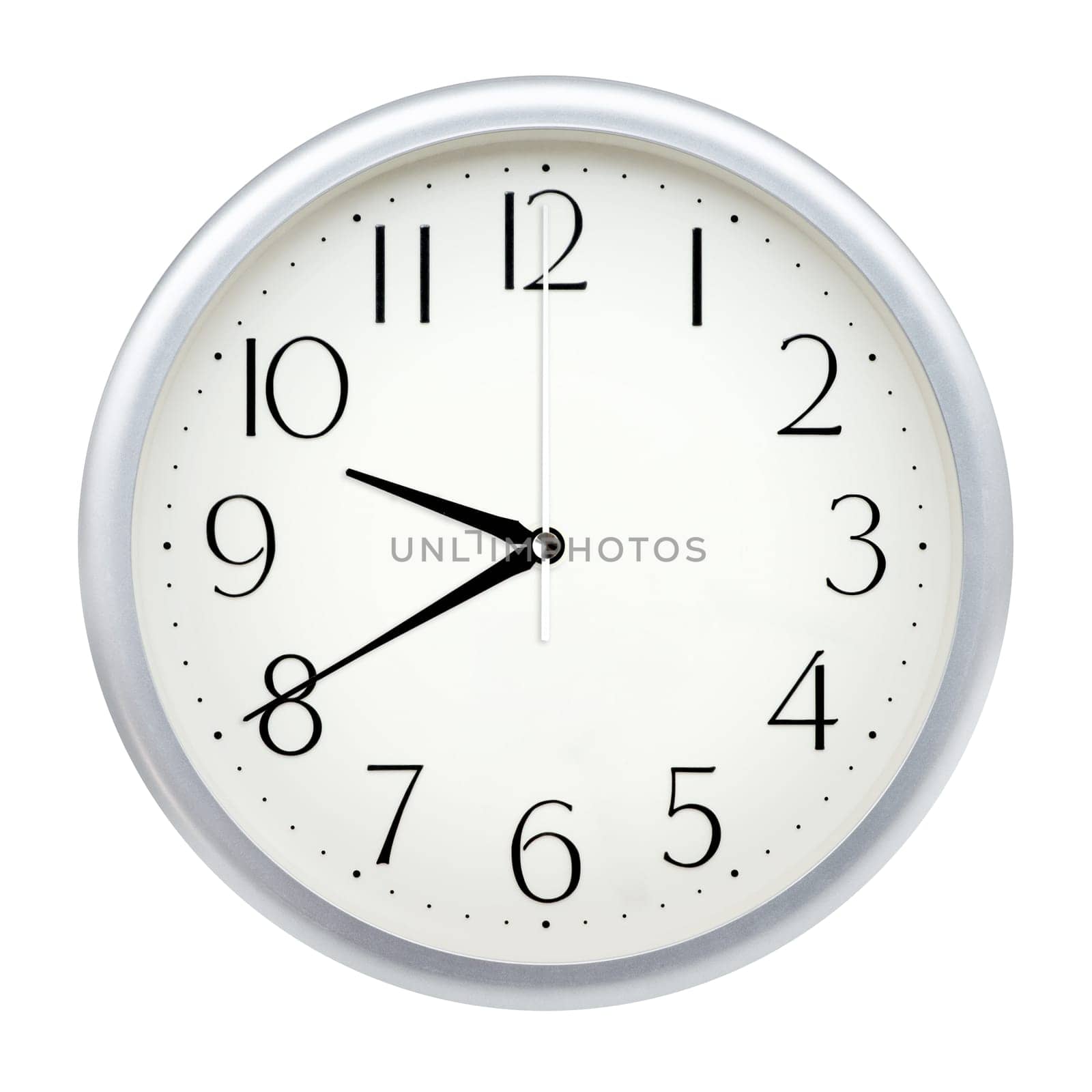 Analog wall clock isolated on white background.