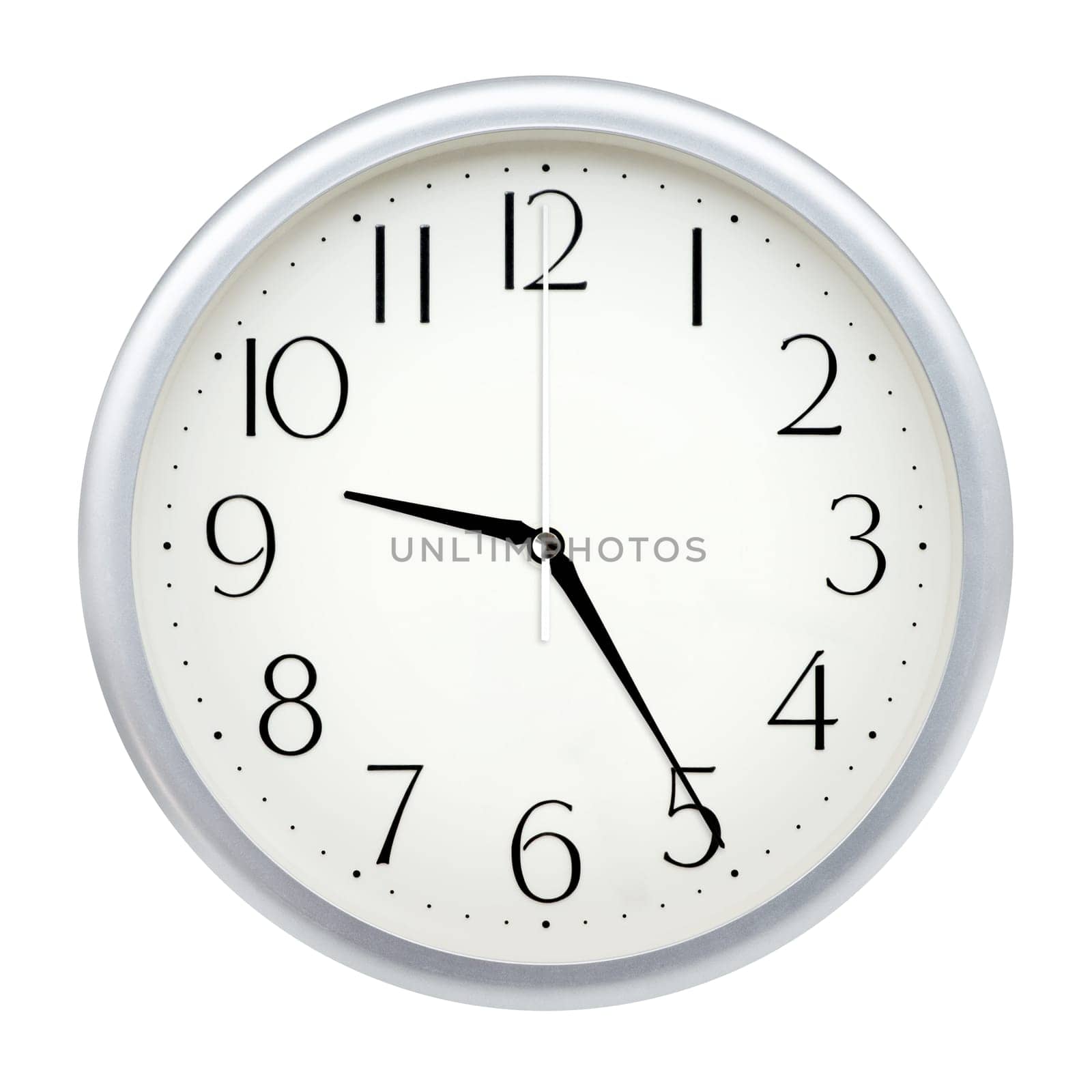 Analog wall clock isolated on white background.
