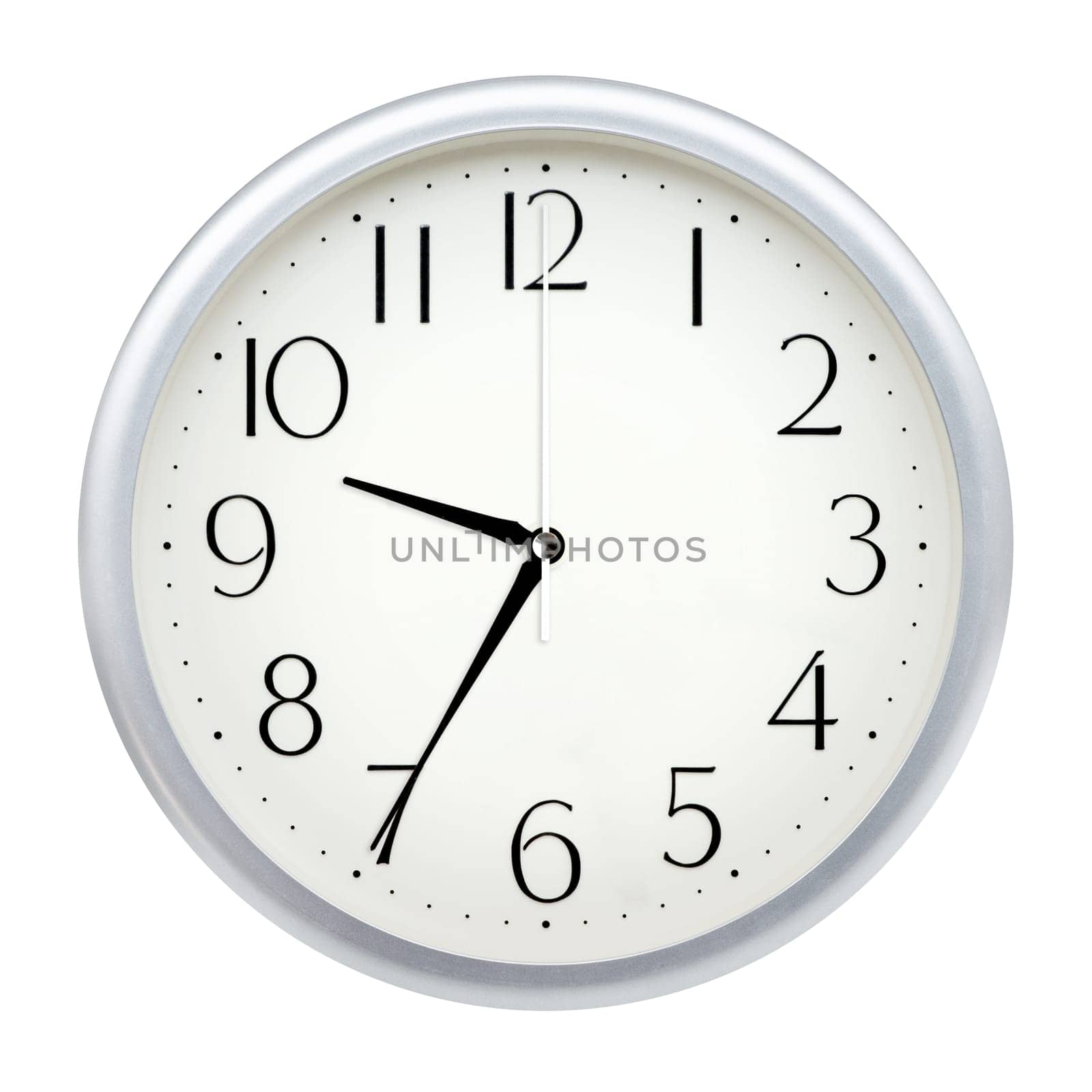 Analog wall clock isolated on white background.
