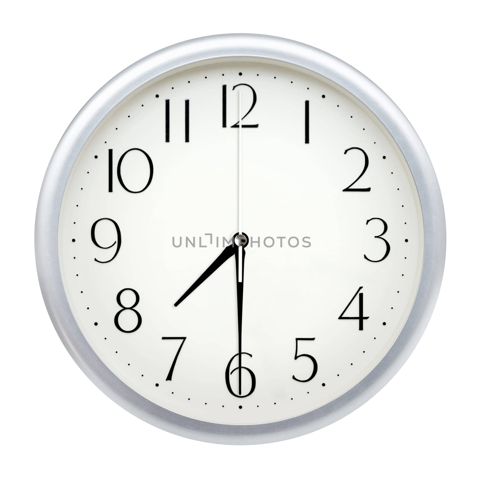 Analog wall clock isolated on white background.
