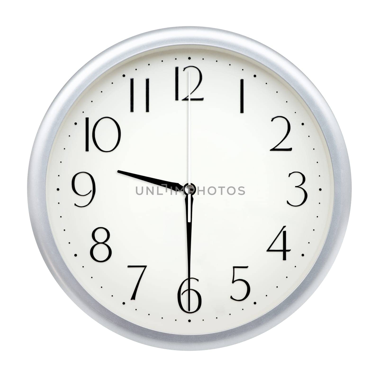 Analog wall clock isolated on white background.
