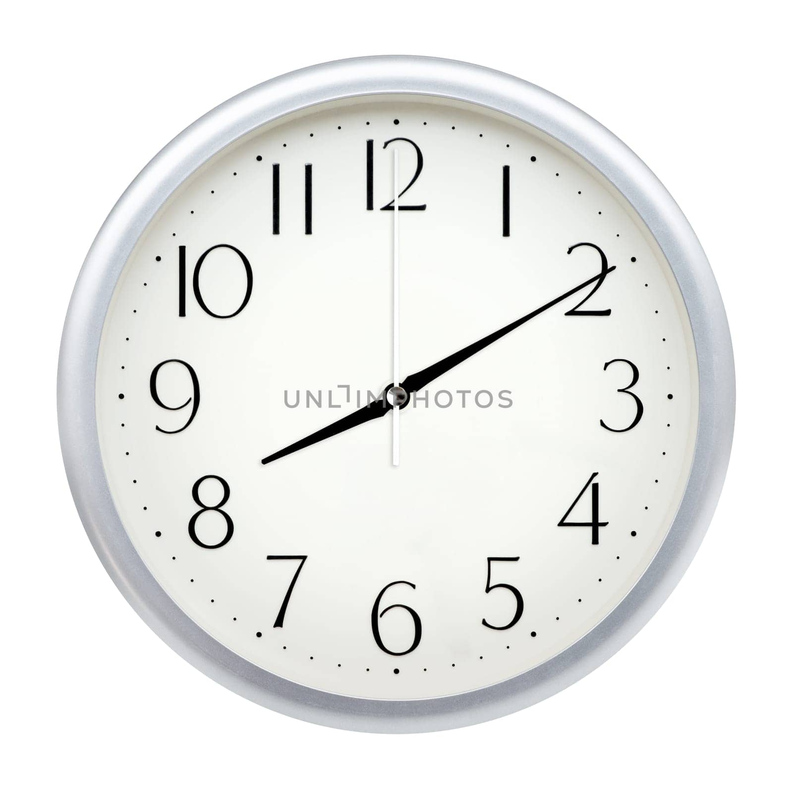 Analog wall clock isolated on white background.