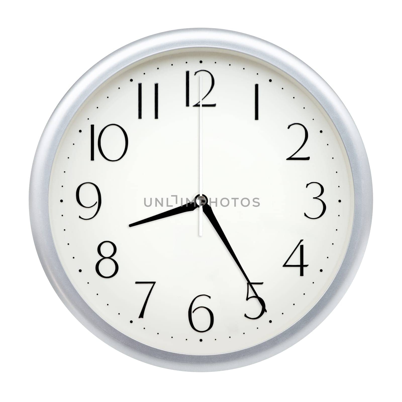 Analog wall clock isolated on white background.
