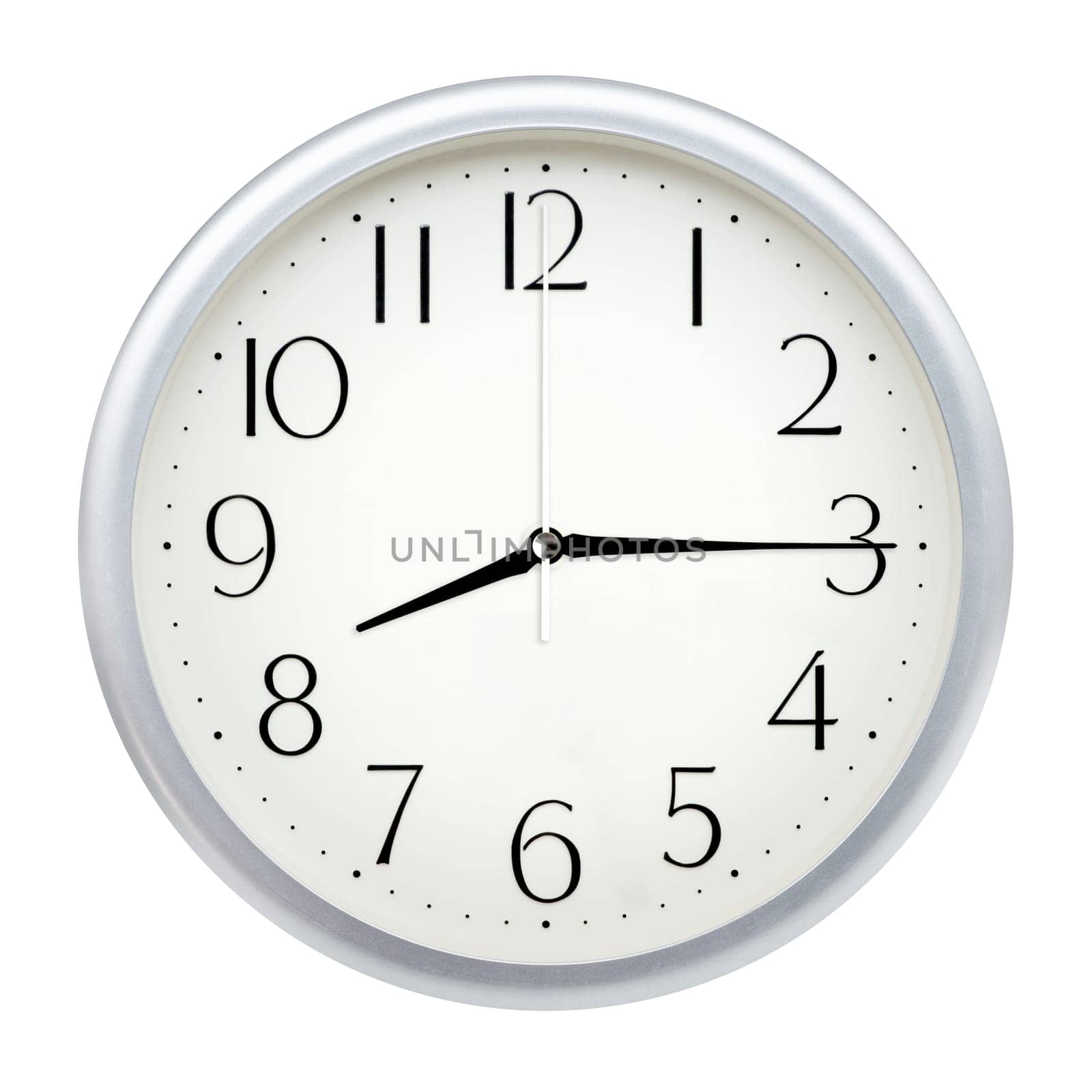 Analog wall clock isolated on white background.
