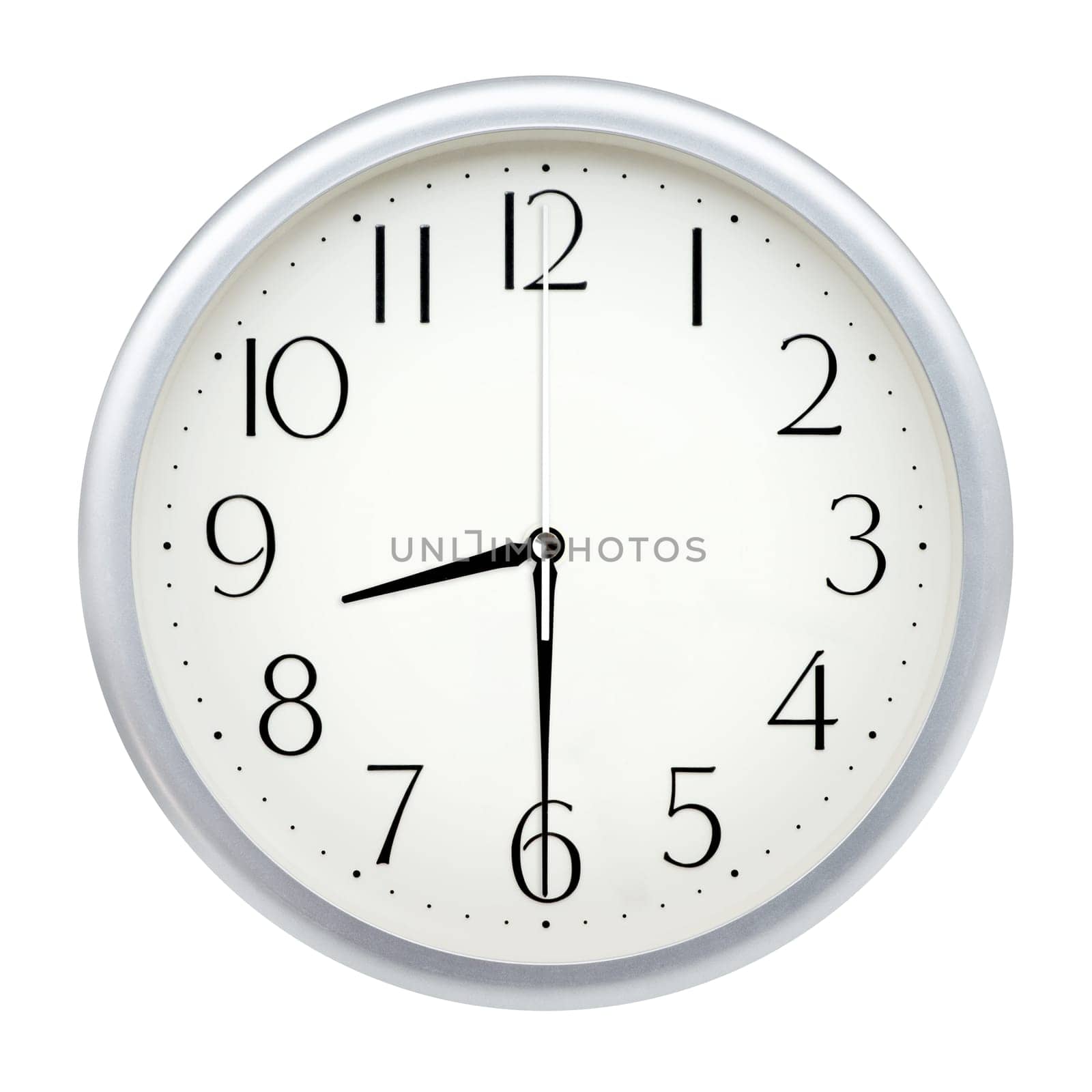 Analog wall clock isolated on white background.