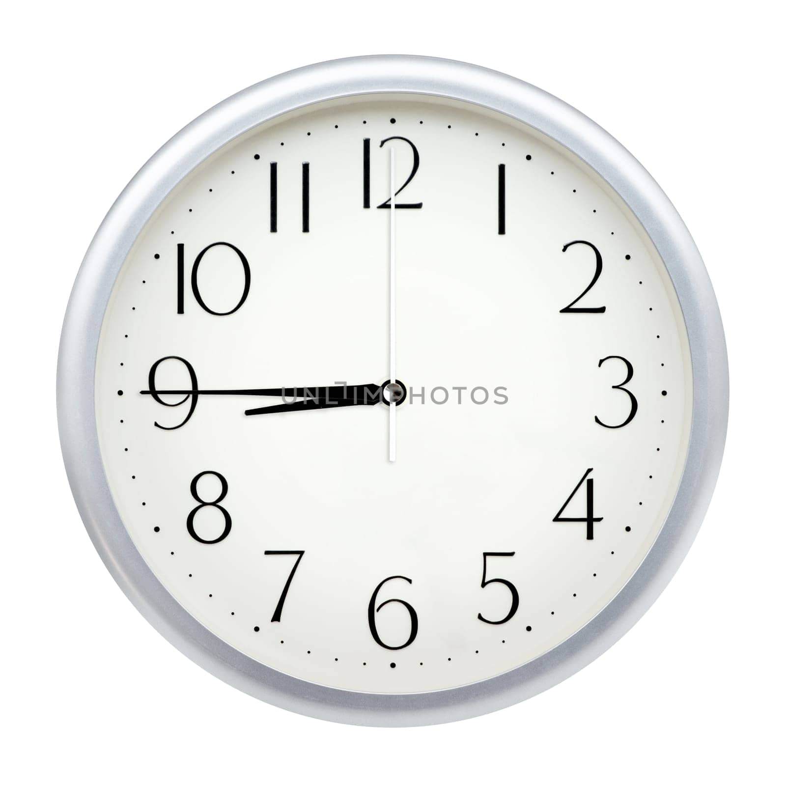 Analog wall clock isolated on white background.