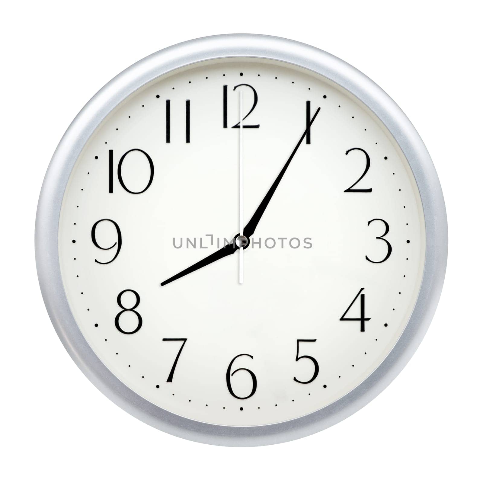 Analog wall clock isolated on white background.