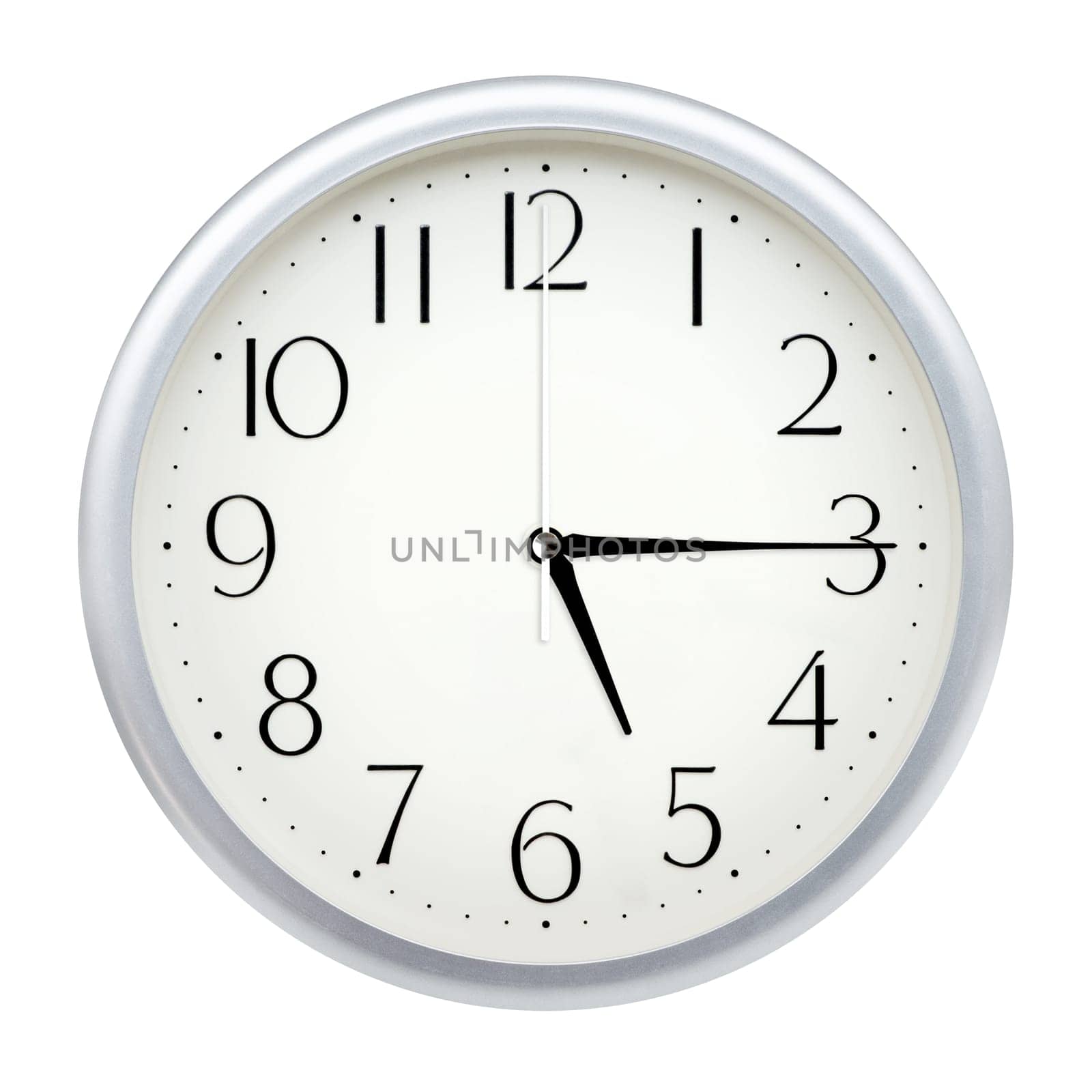 Analog wall clock isolated on white background.