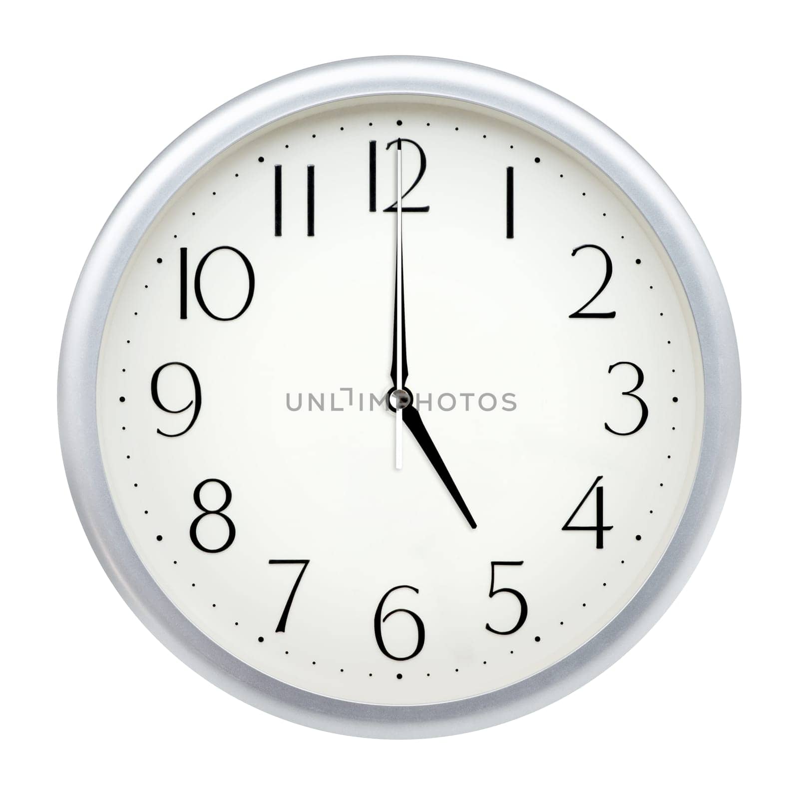 Analog wall clock isolated on white background.