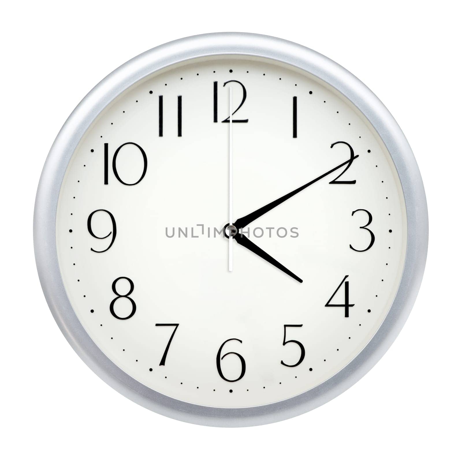 Analog wall clock isolated on white background.