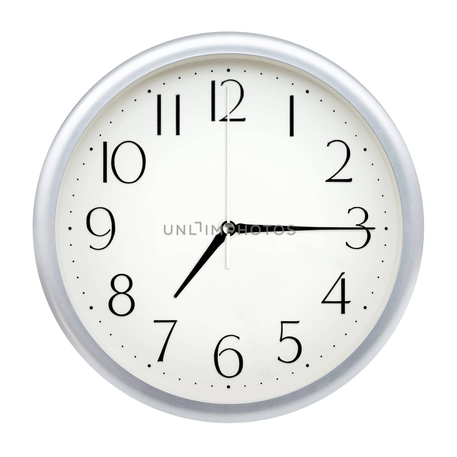 Analog wall clock isolated on white background.