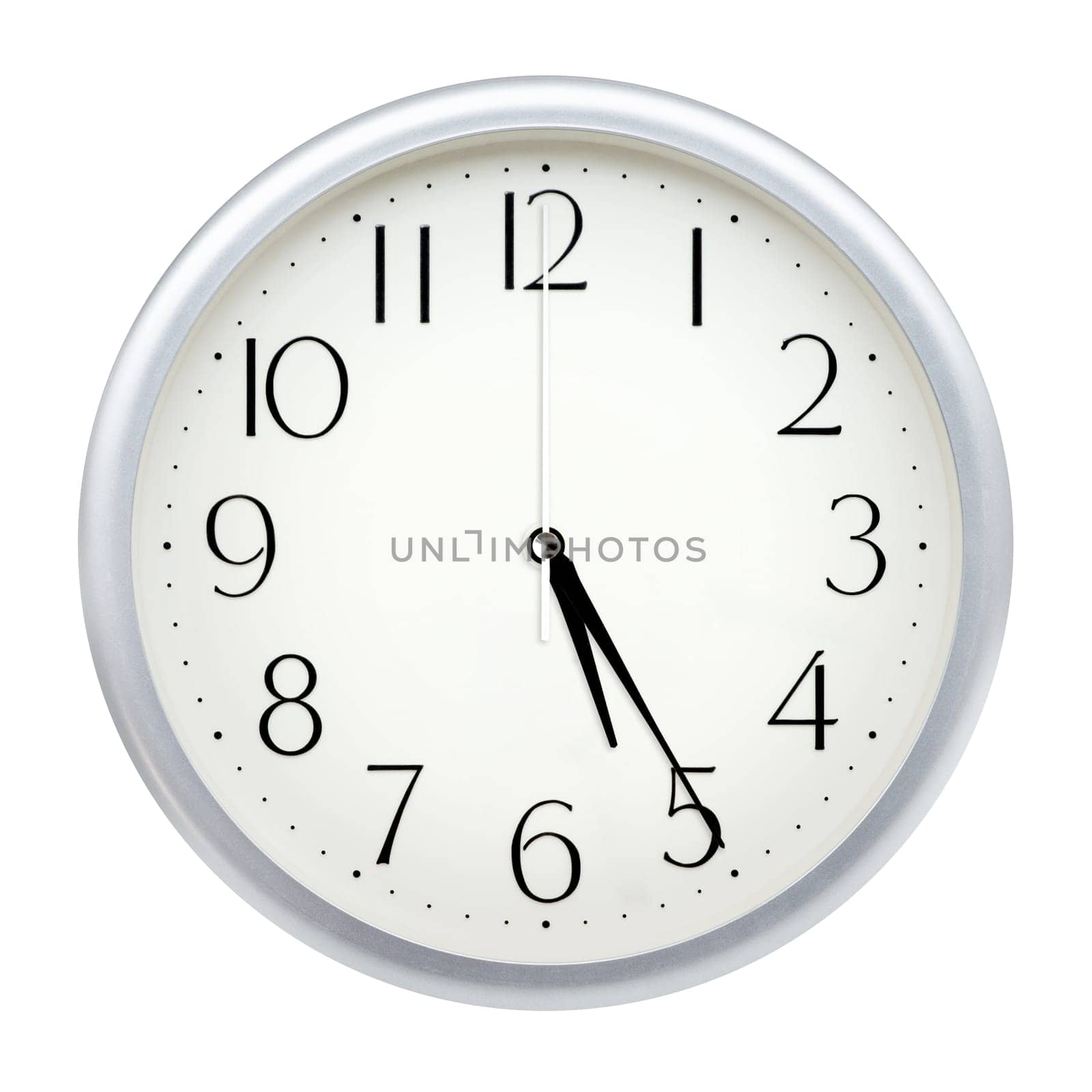 Analog wall clock isolated on white background.