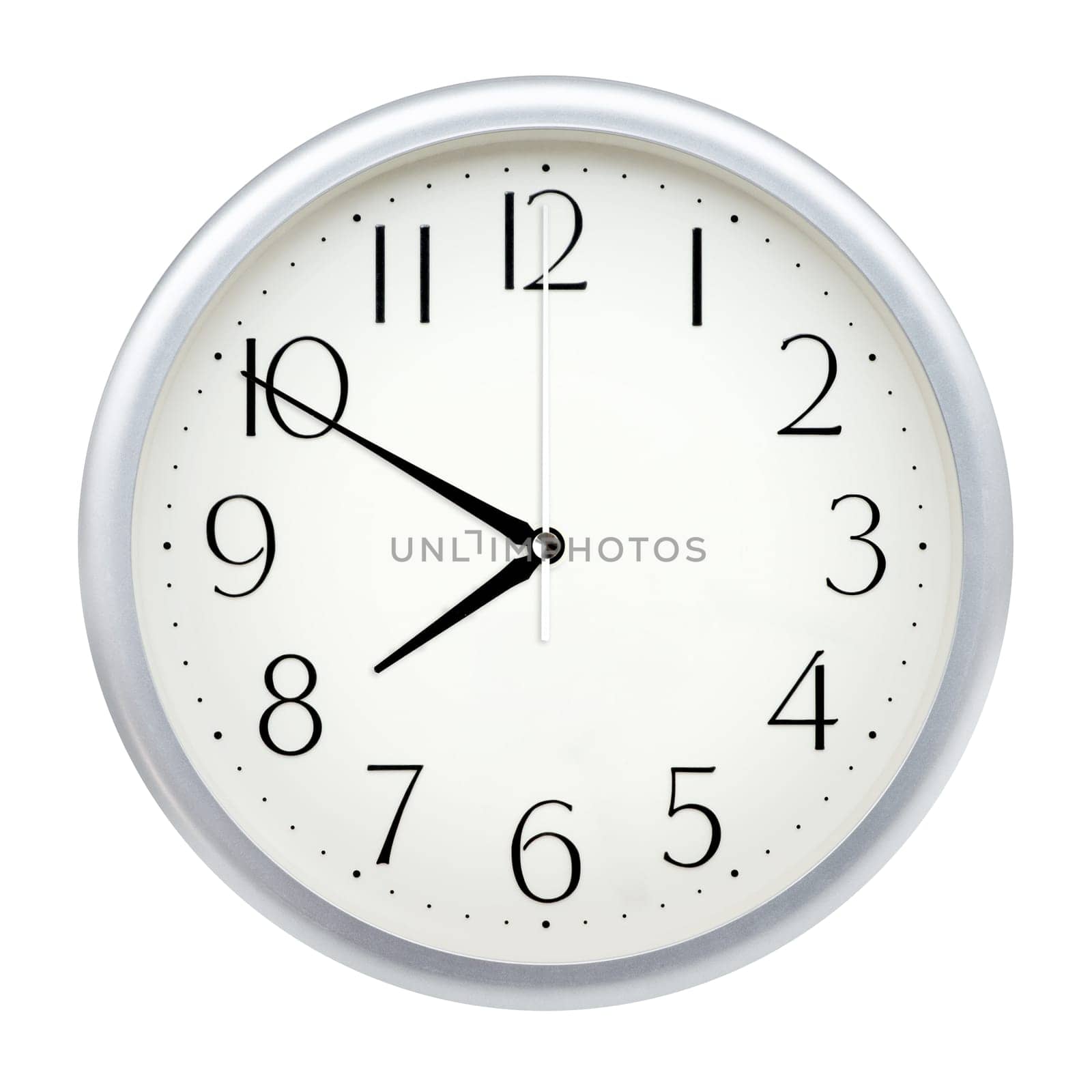 Analog wall clock isolated on white background.