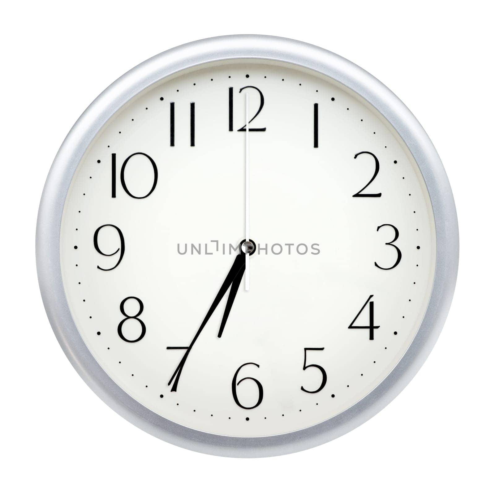 Analog wall clock isolated on white background.
