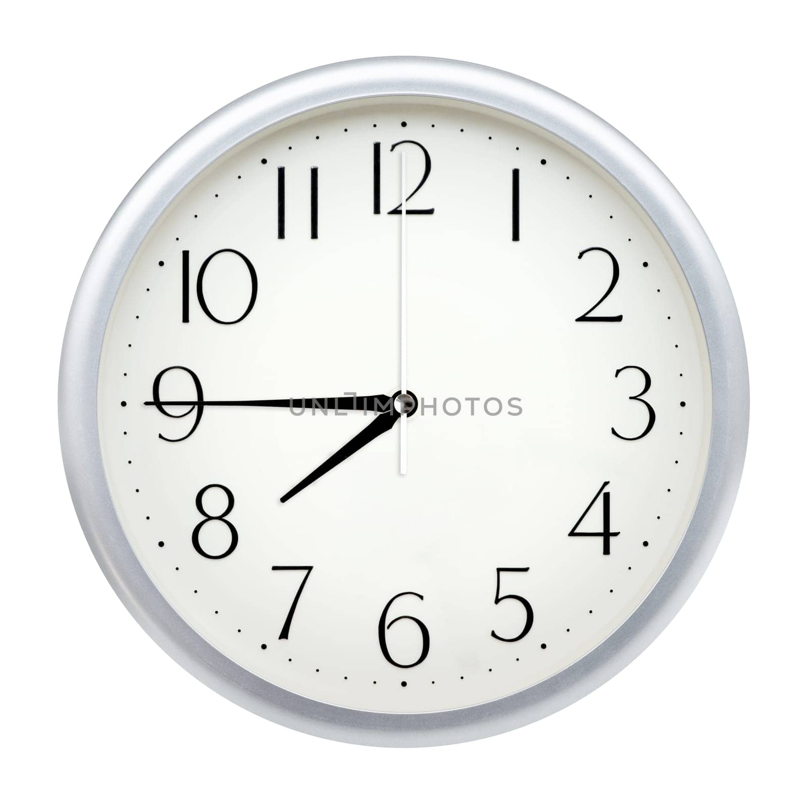Analog wall clock isolated on white background.