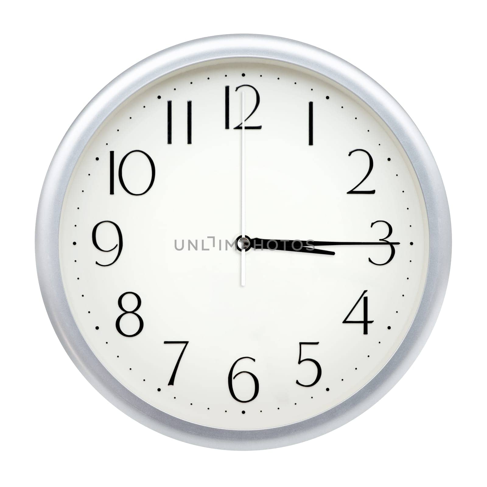 Analog wall clock isolated on white background.