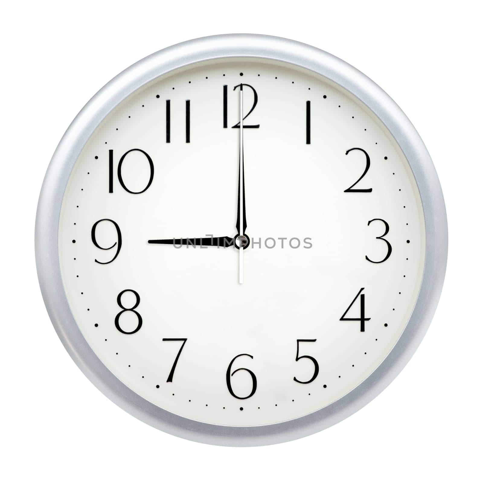 Analog wall clock isolated on white background.