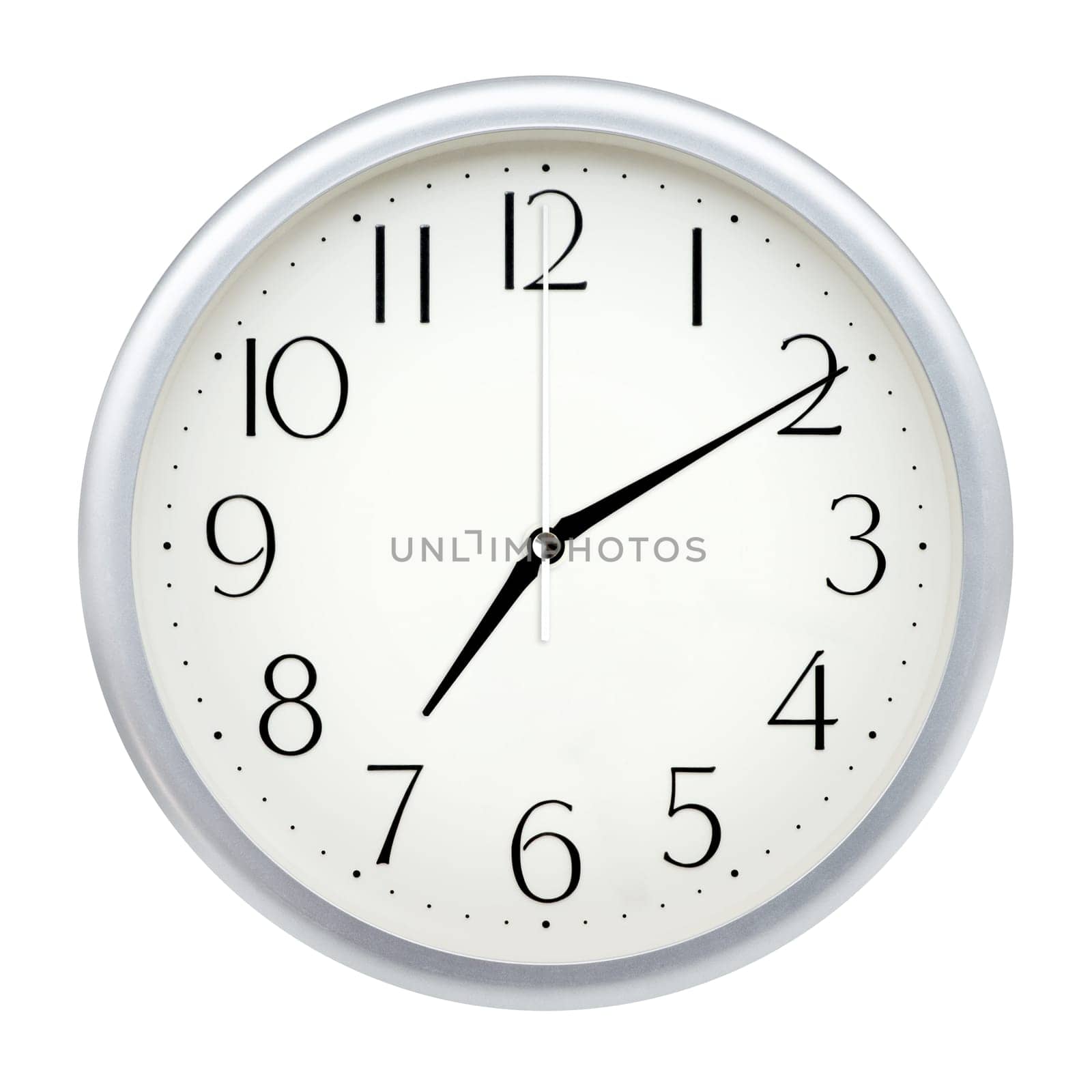 Analog wall clock isolated on white background.