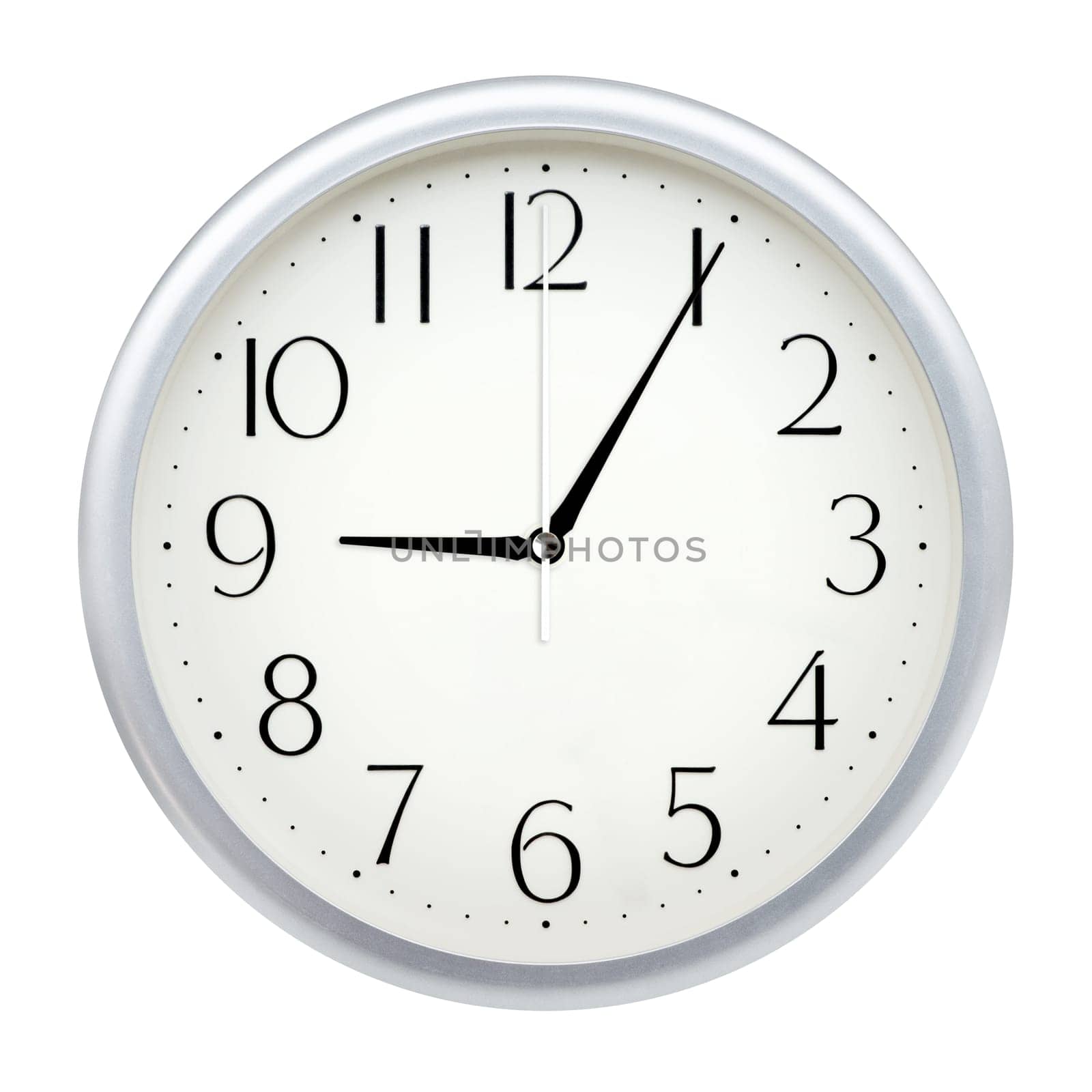 Analog wall clock isolated on white background.