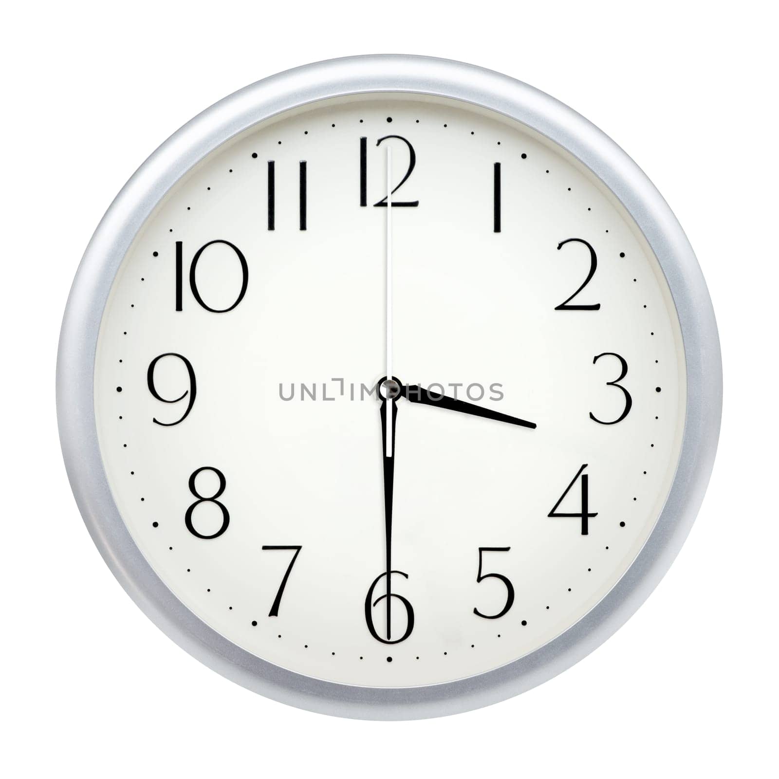 Analog wall clock isolated on white background.