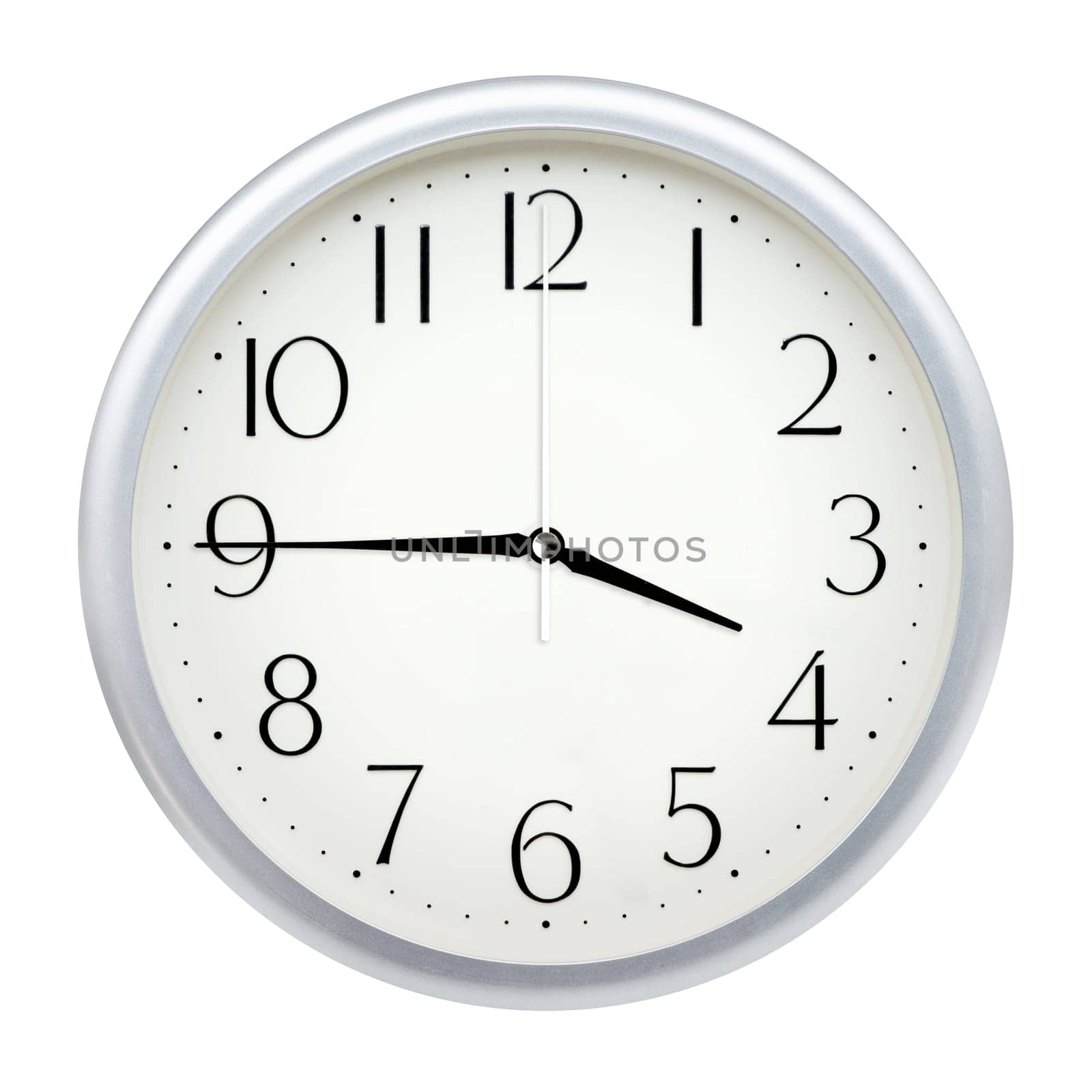 Analog wall clock isolated on white background.
