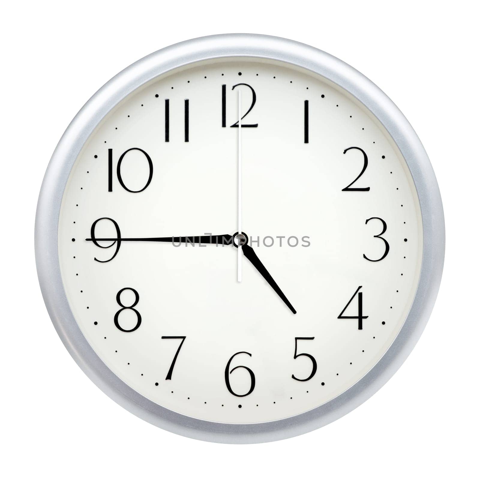 Analog wall clock isolated on white background.