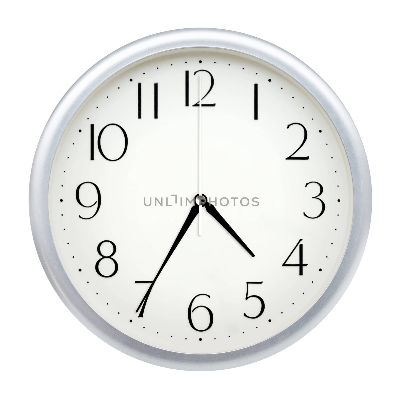 Analog wall clock isolated on white background.