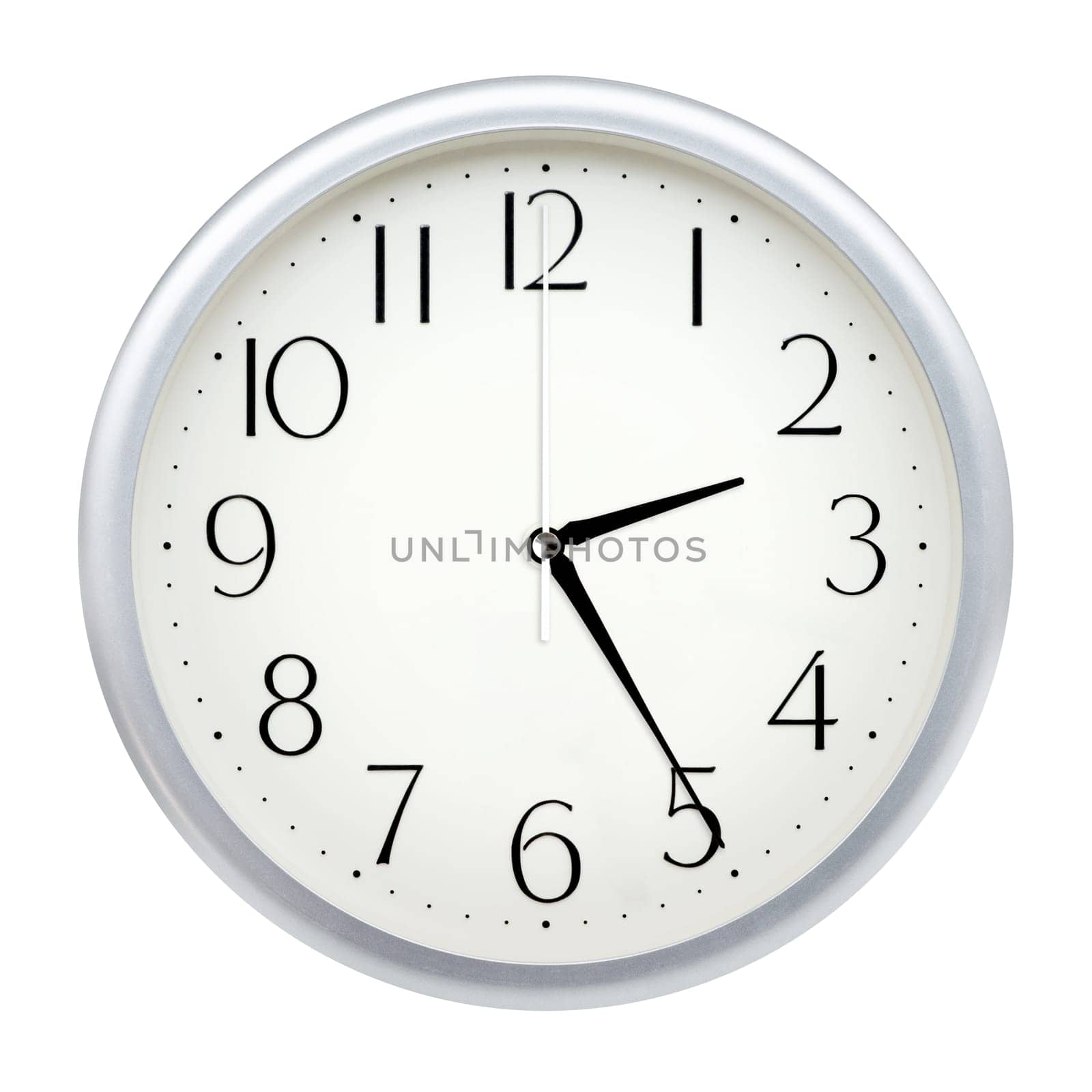 Analog wall clock isolated on white background.