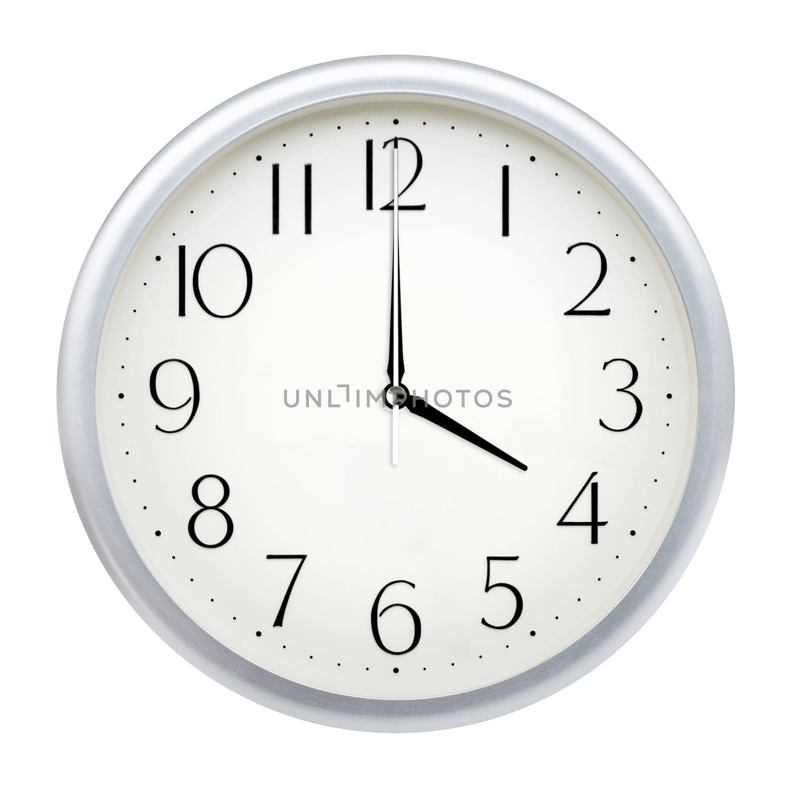 Analog wall clock isolated on white background.