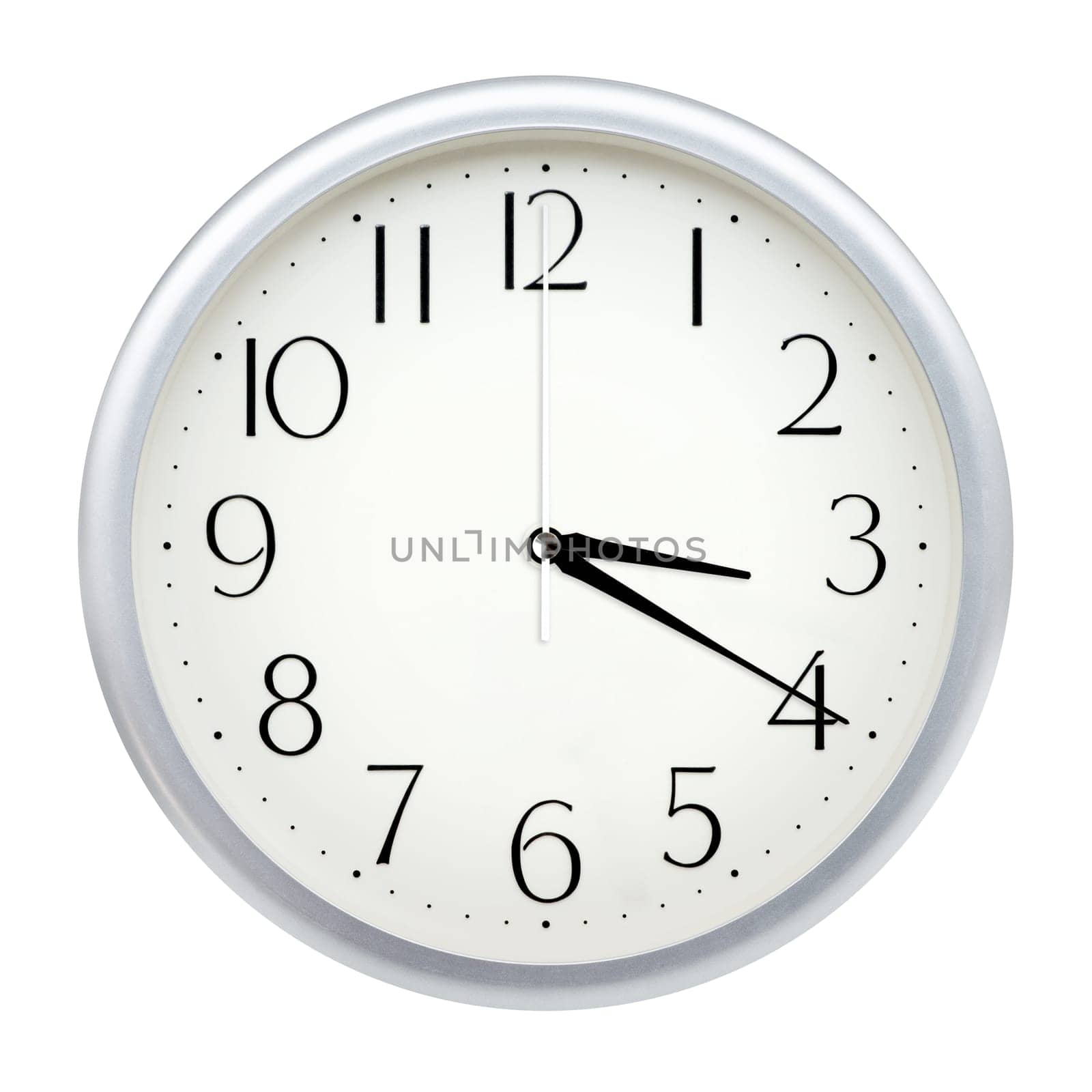 Analog wall clock isolated on white background.