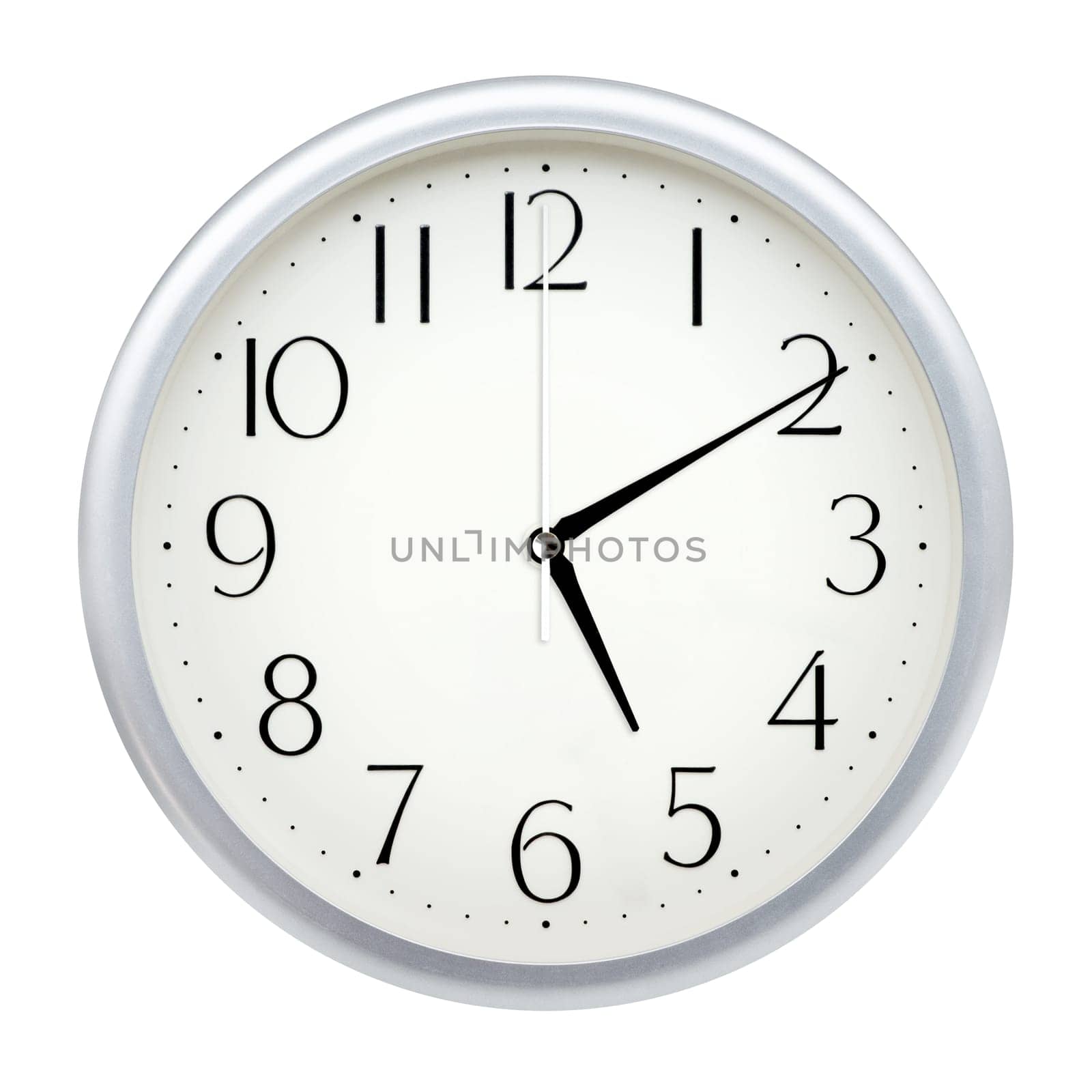 Analog wall clock isolated on white background.