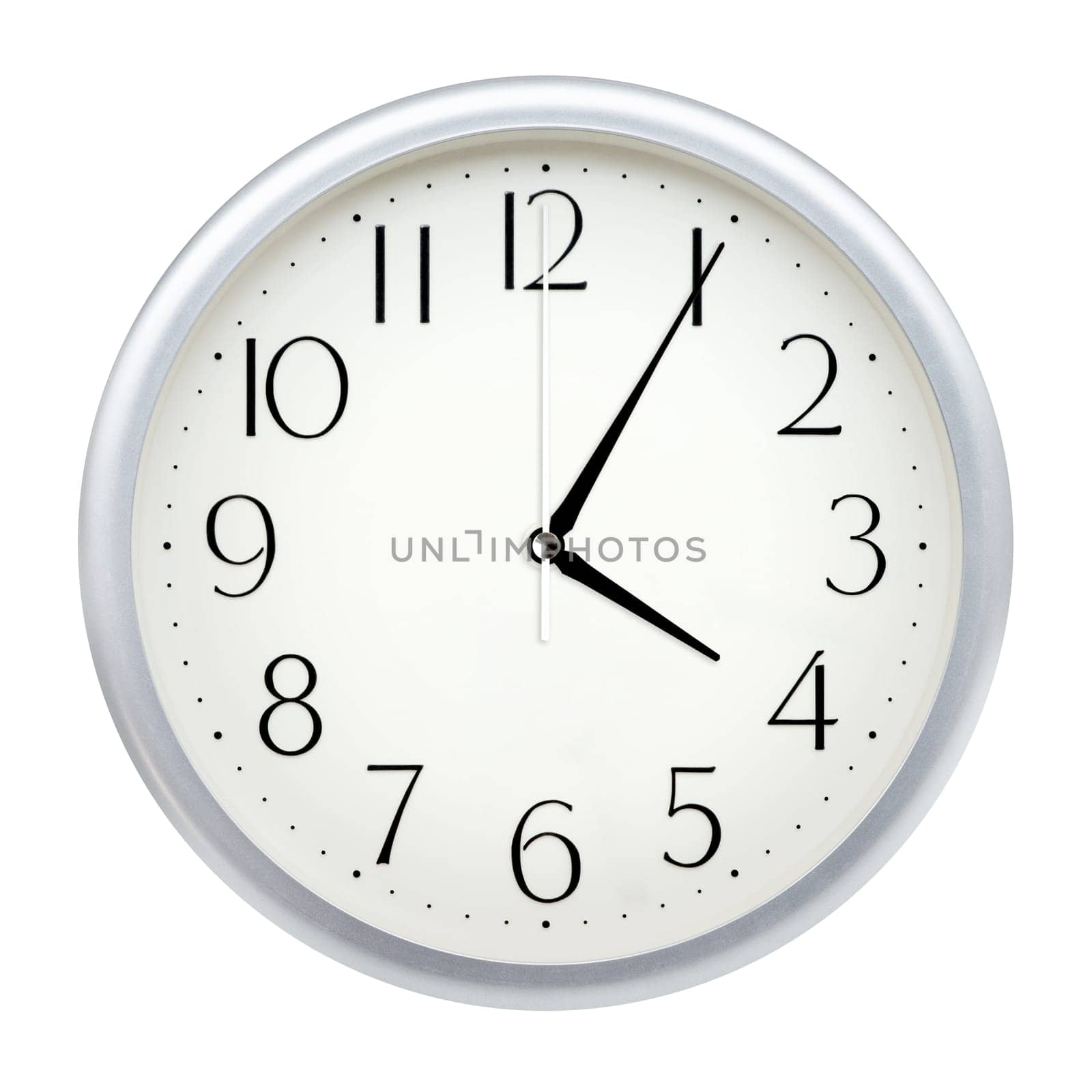 Analog wall clock isolated on white background.