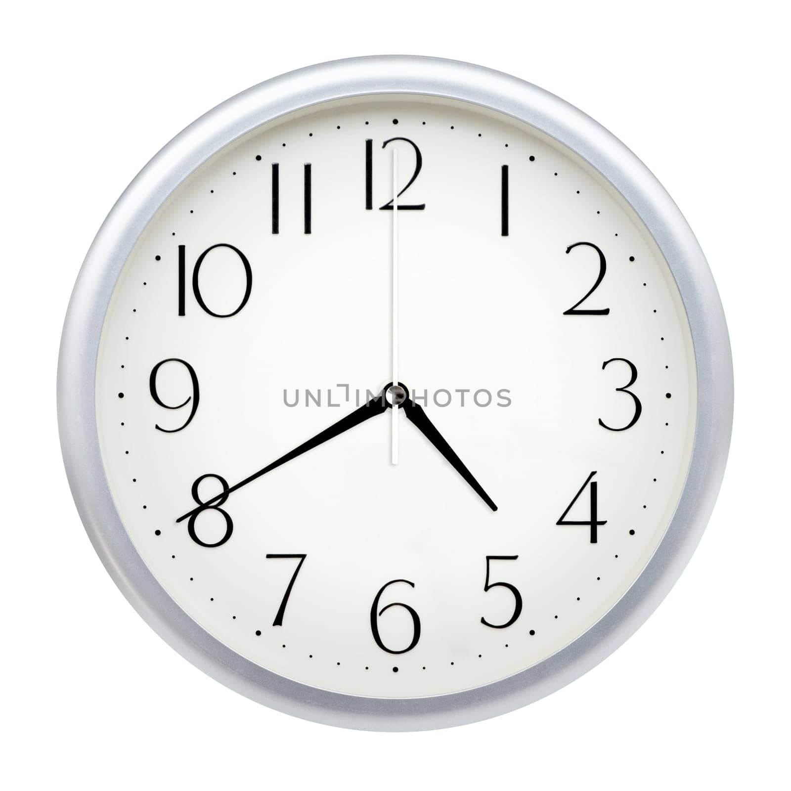 Analog wall clock isolated on white background.
