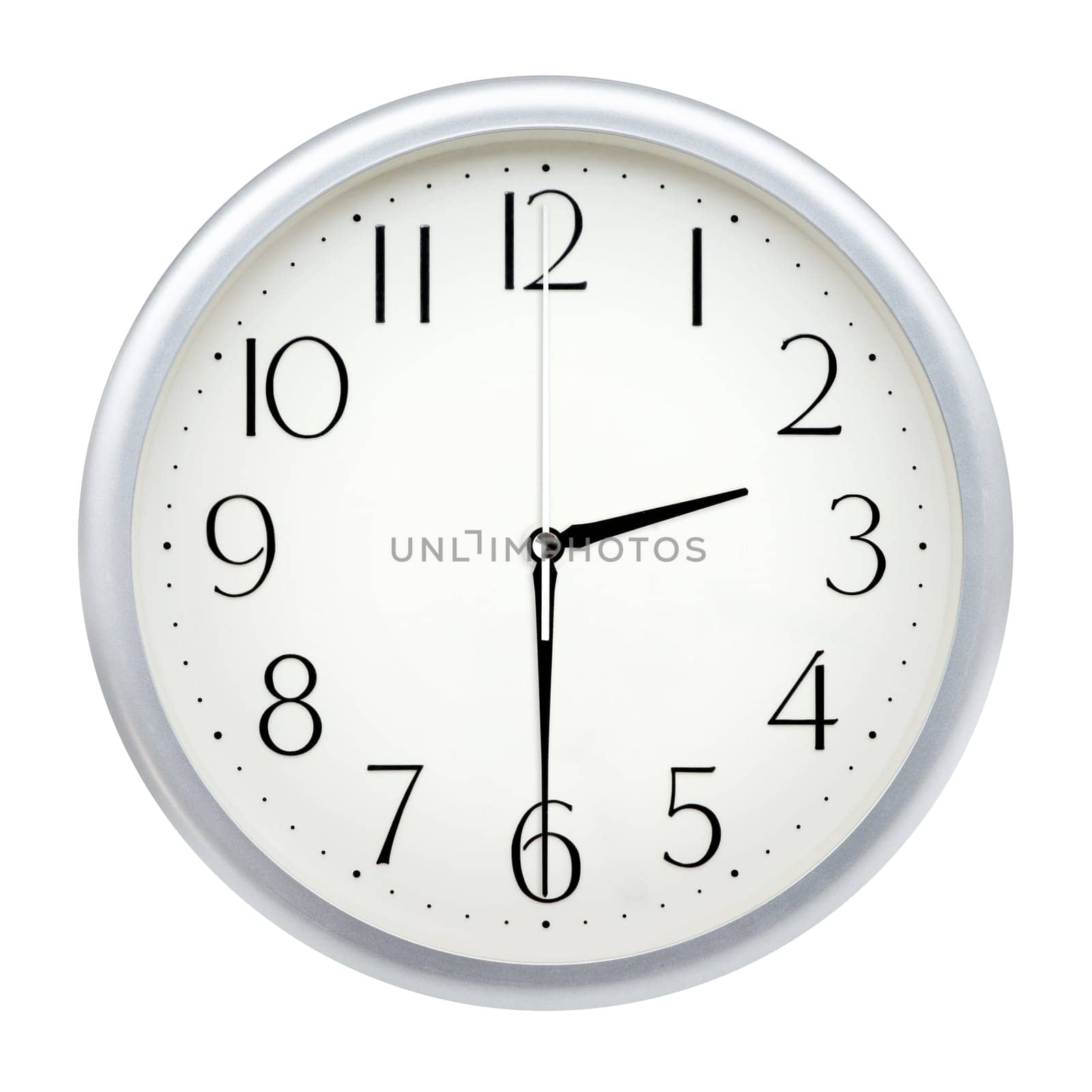 Analog wall clock isolated on white background.