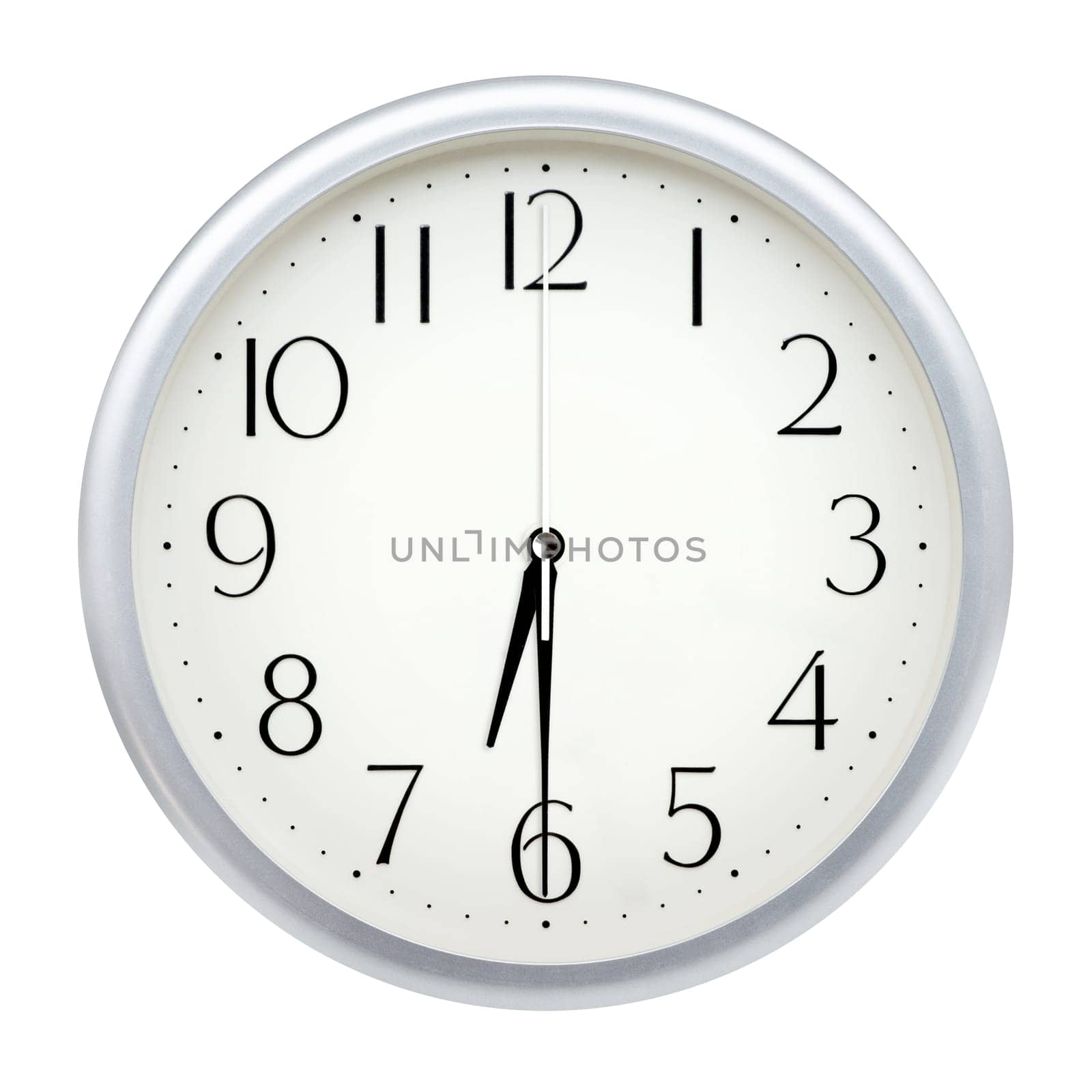 Analog wall clock isolated on white background.